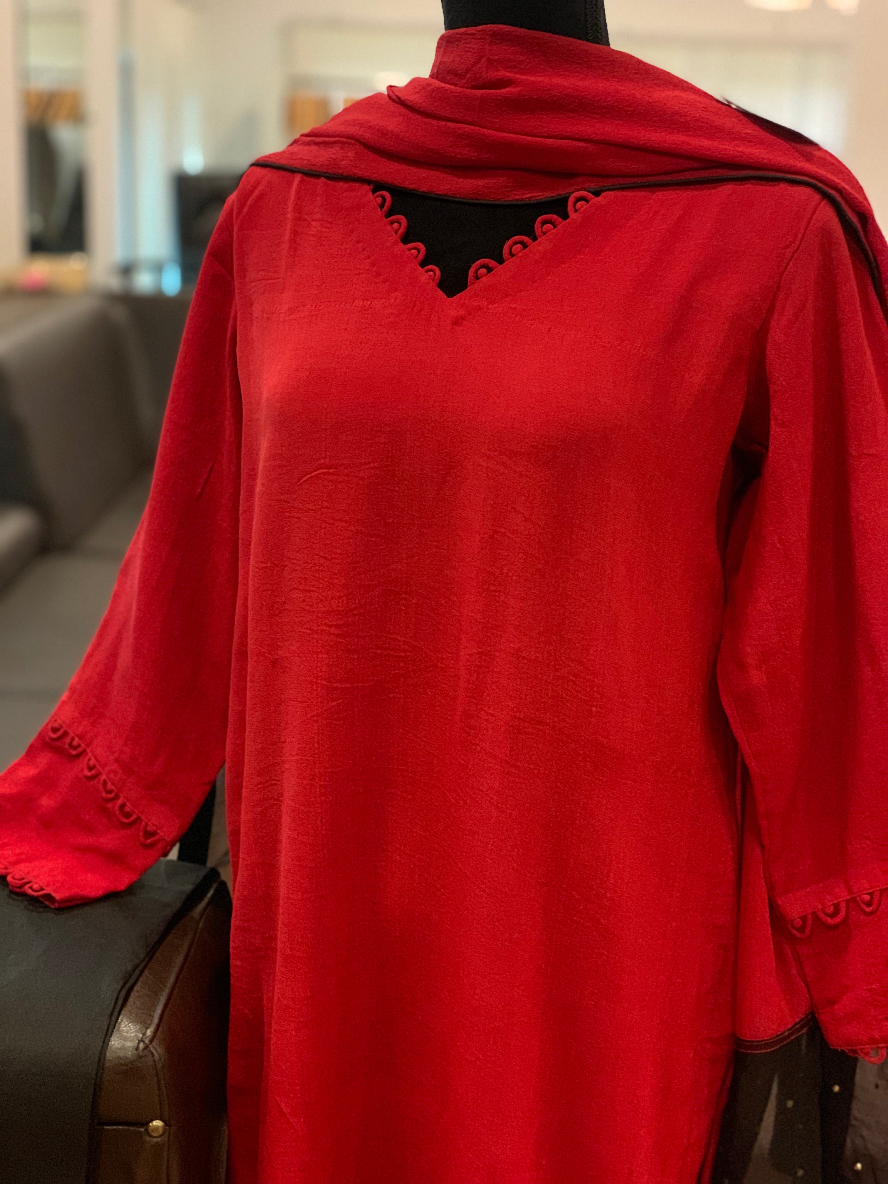 chinon kurti paired with silk pant set