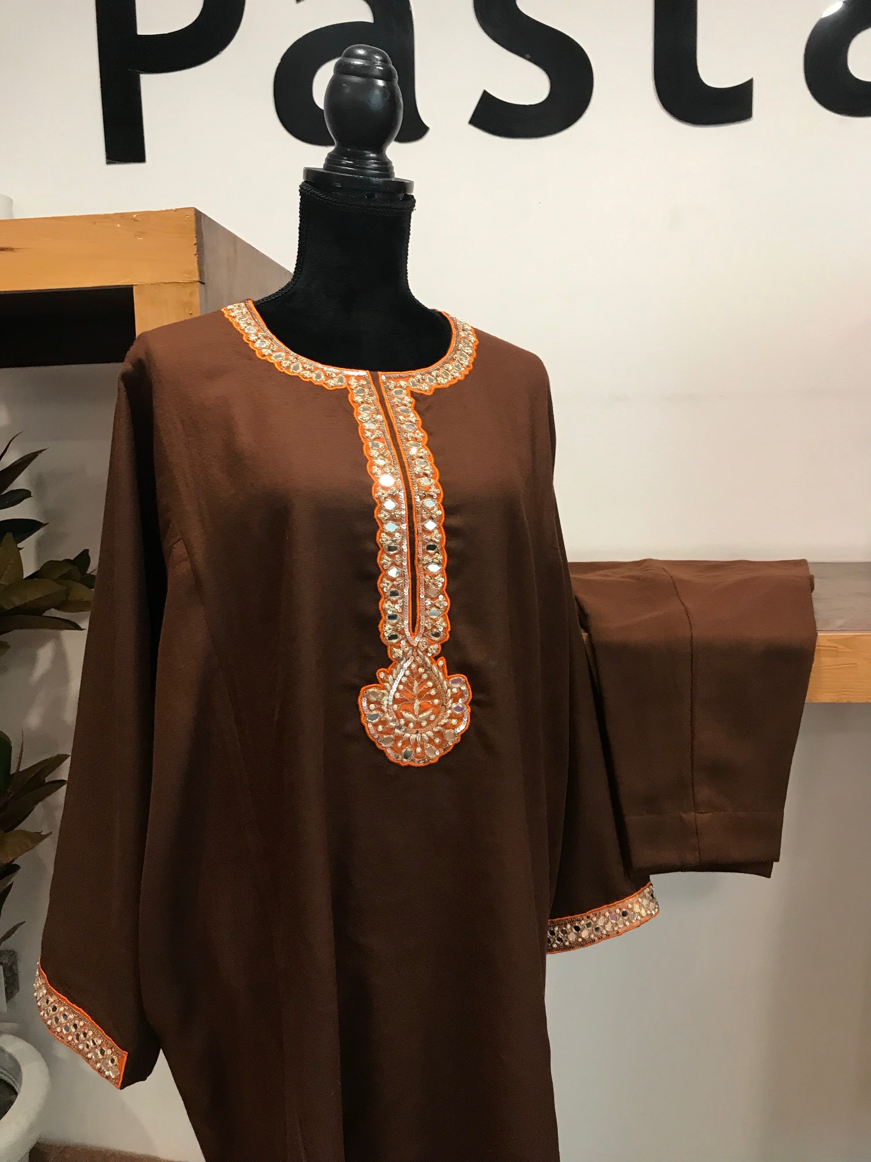 Pure pashmina and pure wool blend pheran set 2pc stitched With mirror embroidery PWB139