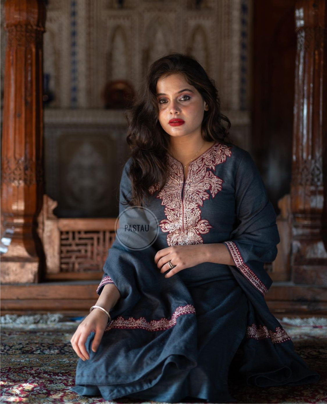 Pure pashmina wool blend dress 3pc with hand tilla