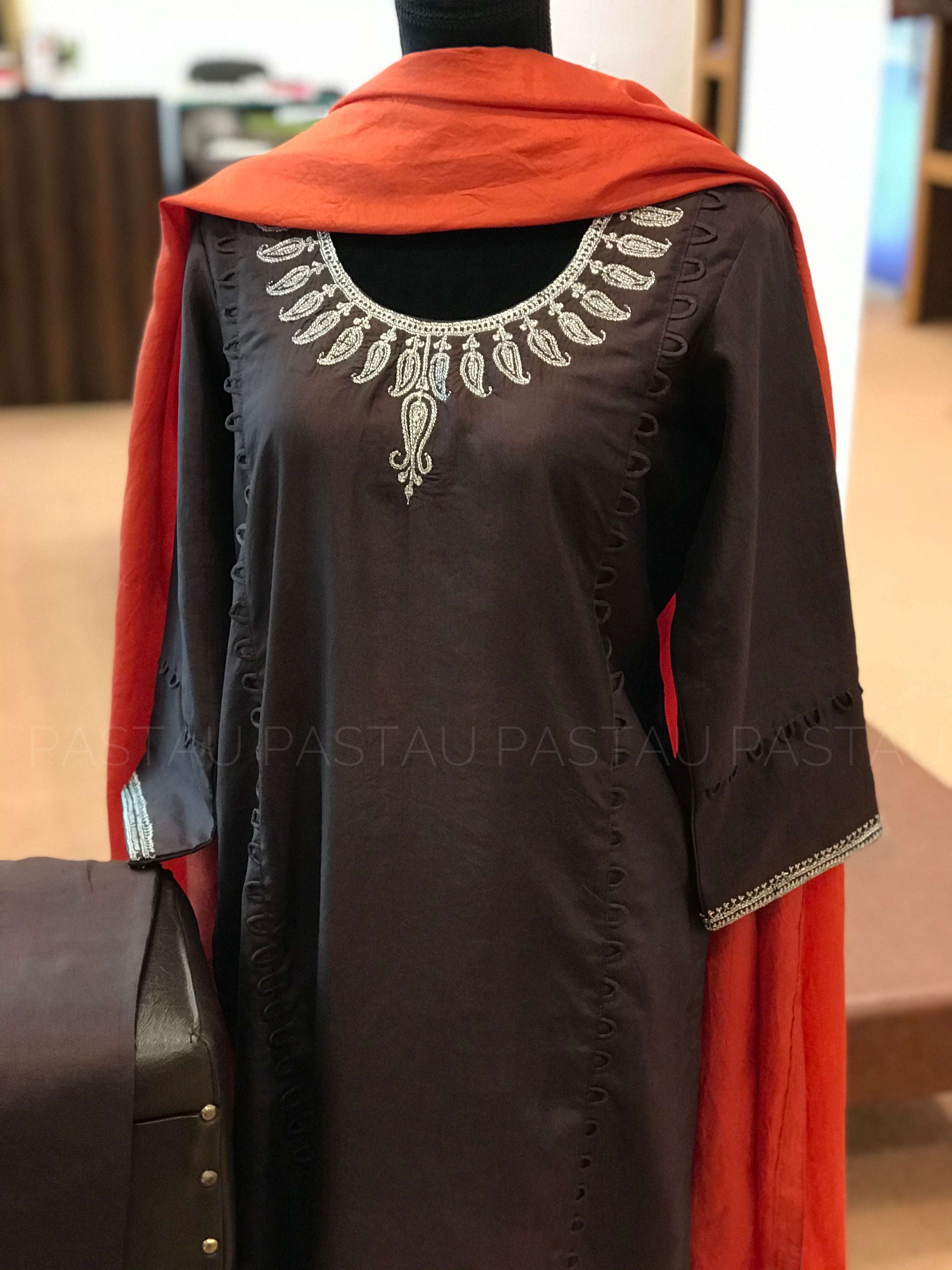 Chocolate brown and rust Hand Tilla pure silk 3pc stitched