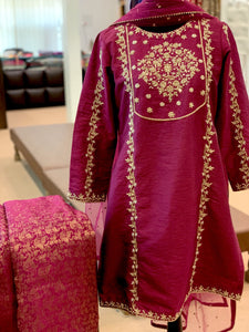 Hand embroidered 3pc sharara dress stitched