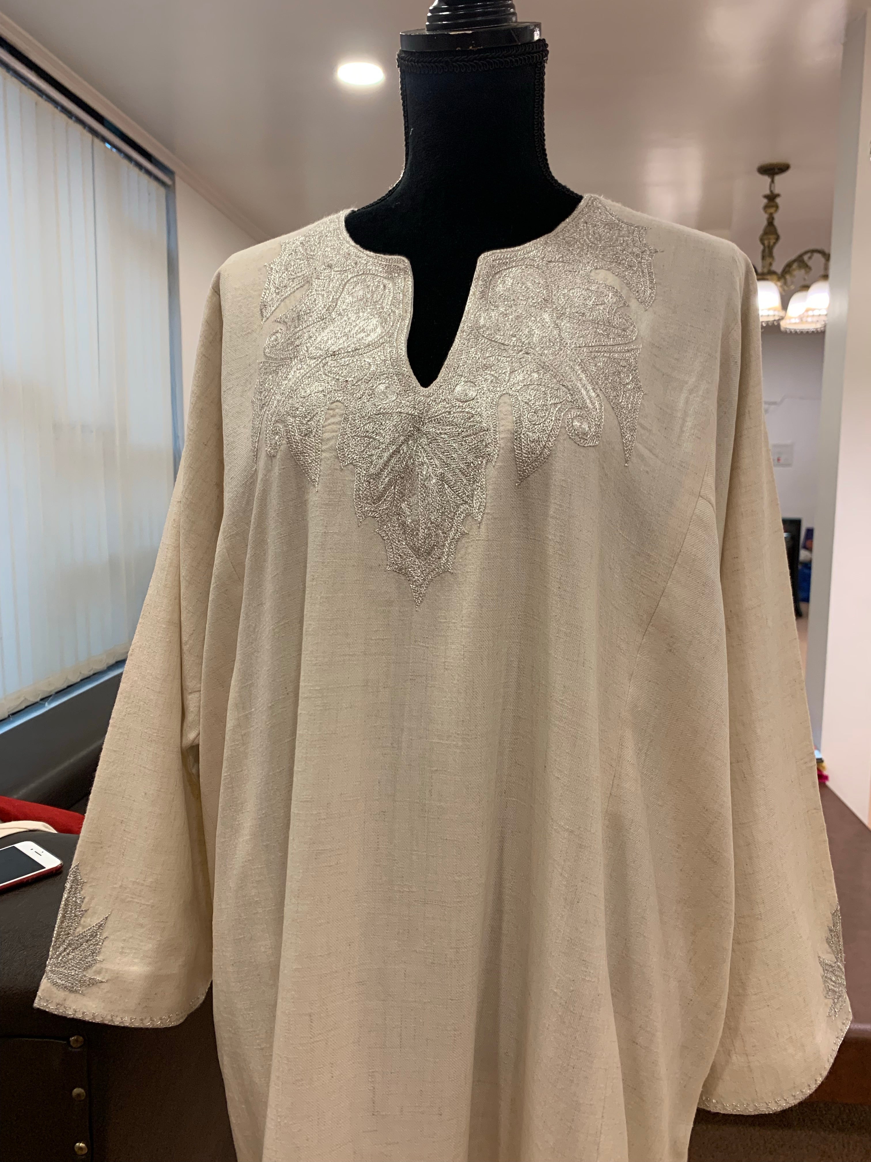 Pure pashmina and pure wool blend Pheran with Hand Tilla PWB086