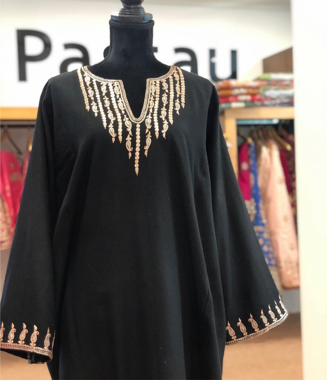 Pure pashmina blend pheran with hand tilla