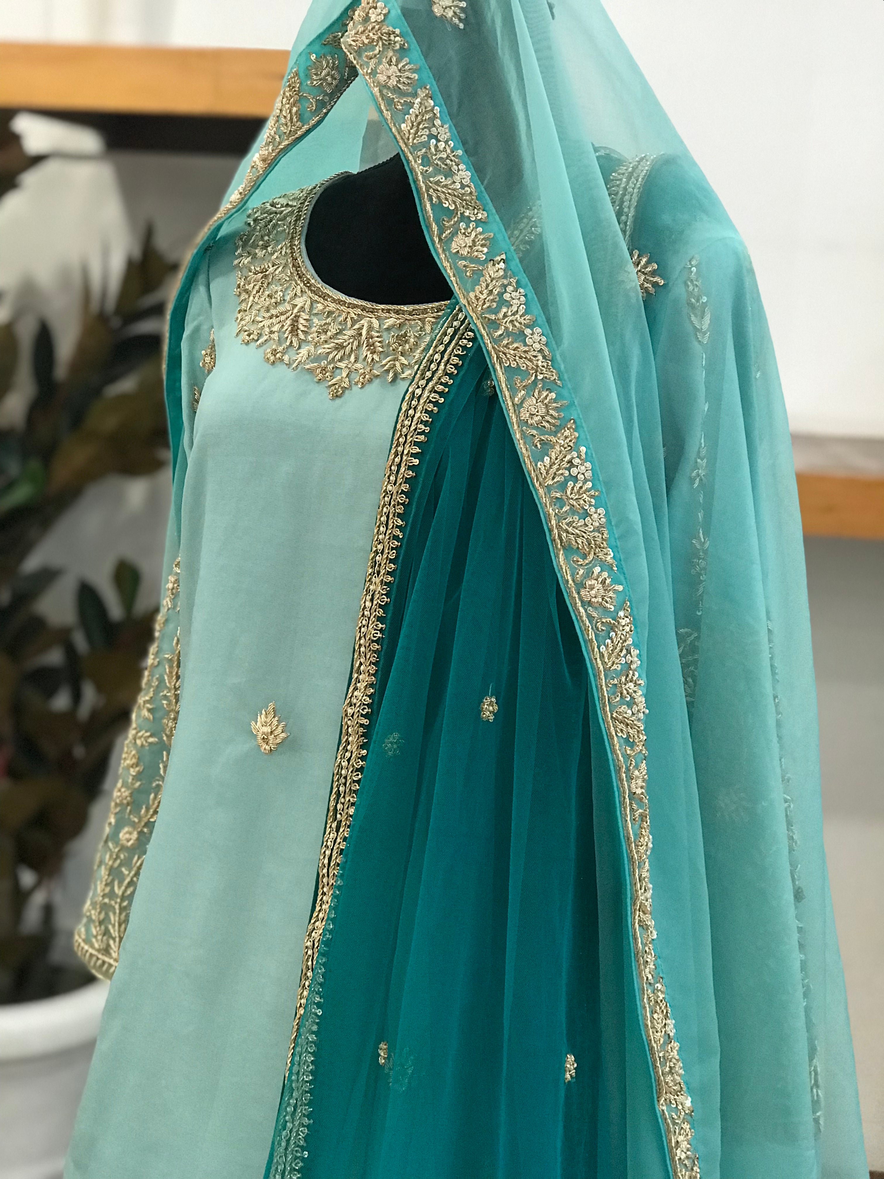 Handembroidered Dress with double Duppata