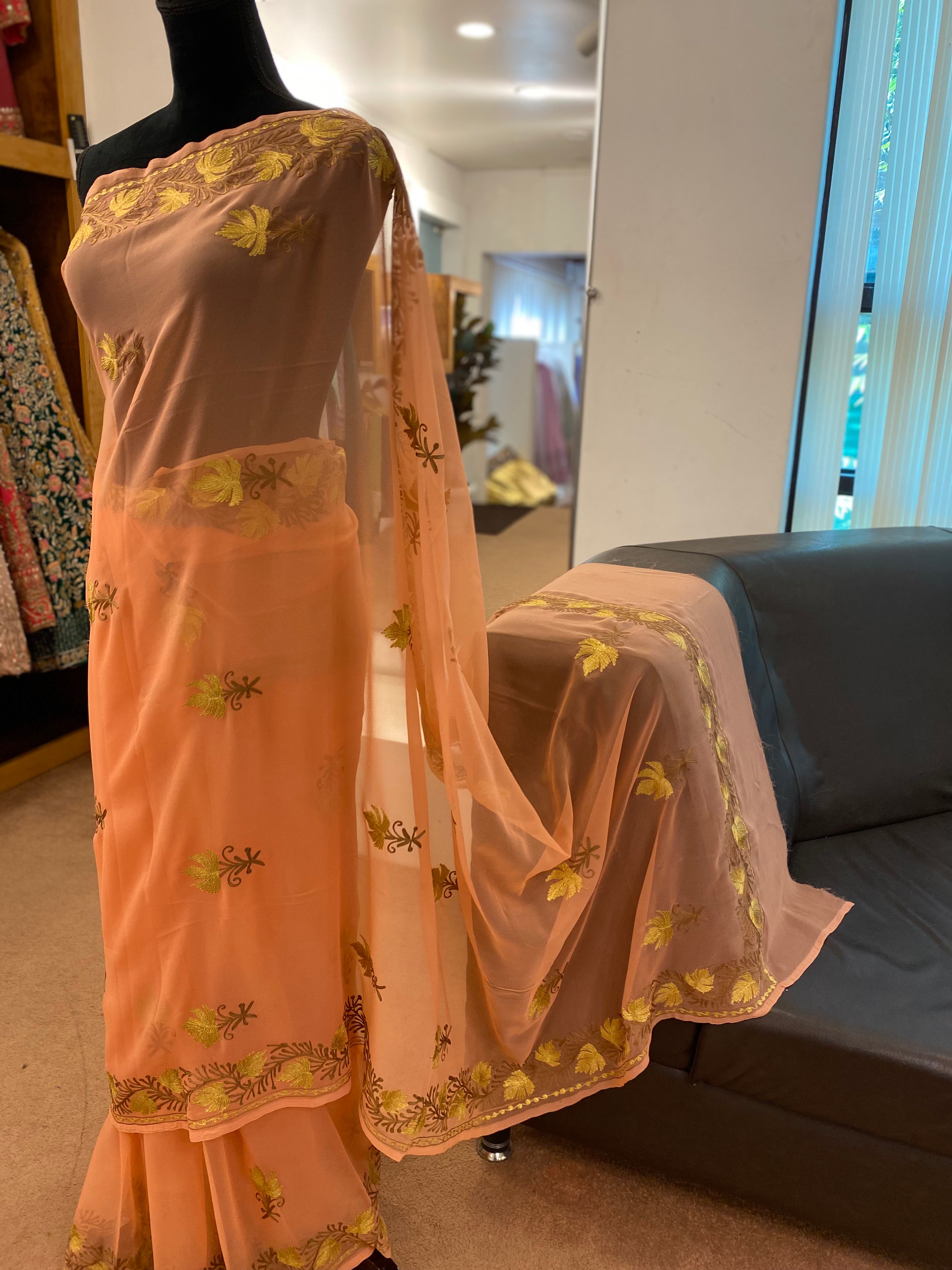 Kashmiri embroidered Georgette saree SR009