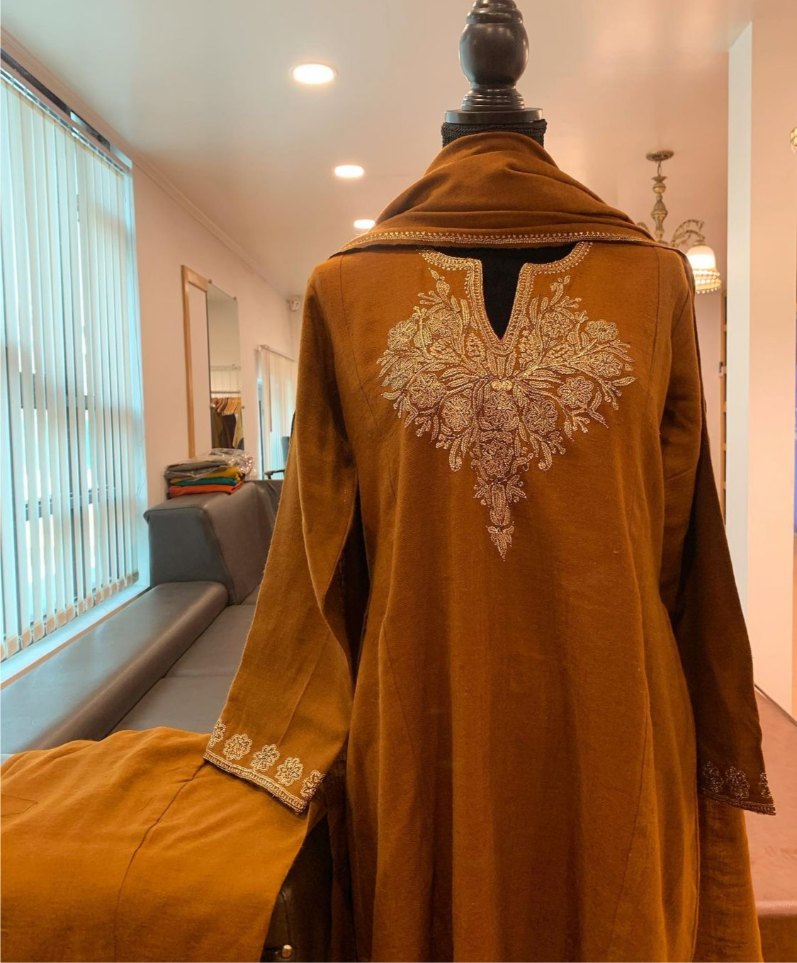 Pure pashmina wool  blend 3 pc dress with Hand Tilla