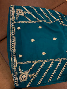 Handembroidered Teal organza Dress 3pc stitched