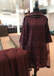 Handembroidered 3pc Sharara dress stitched