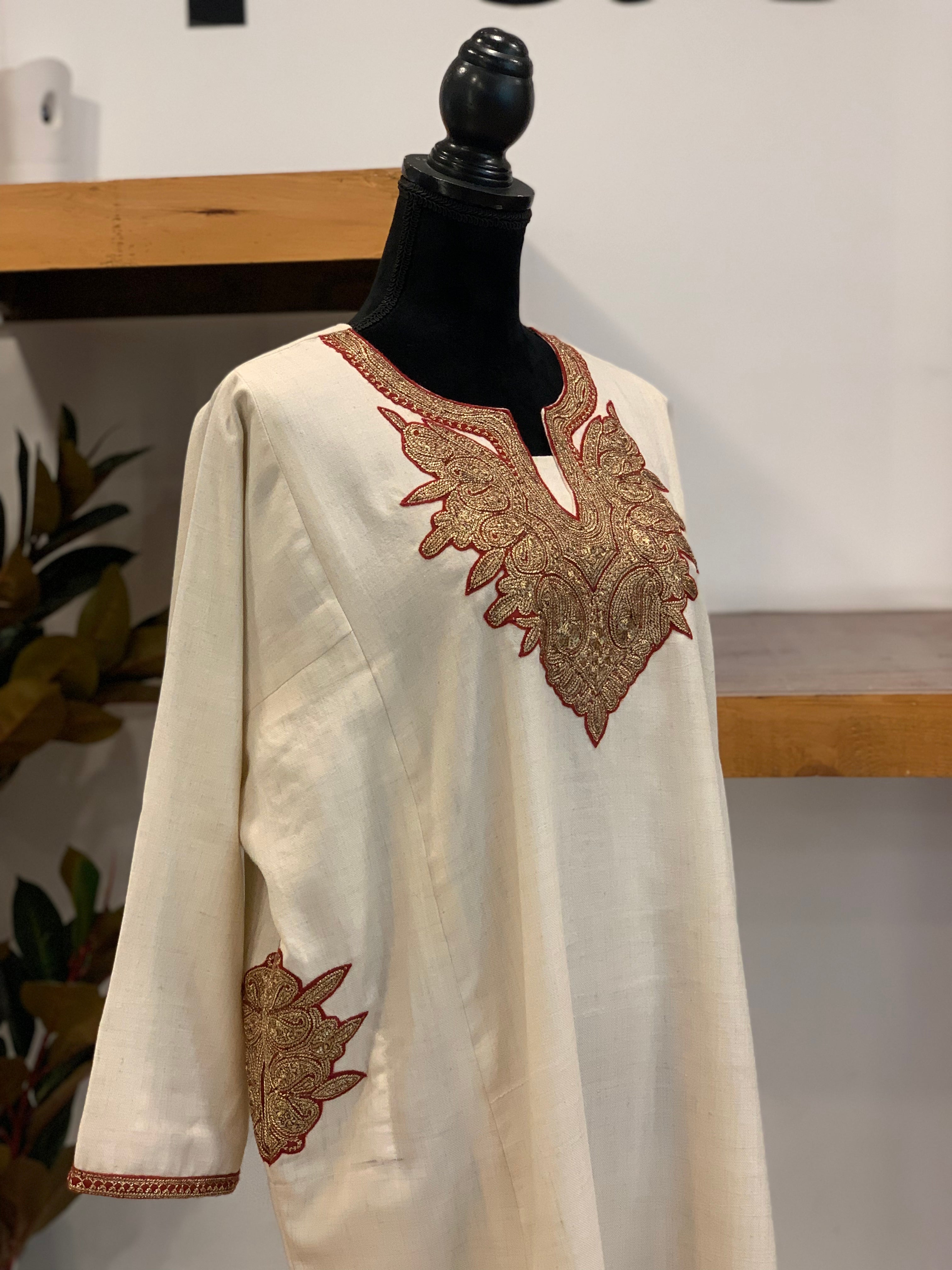 Pure pashmina and pure wool blend hand tilla pheran