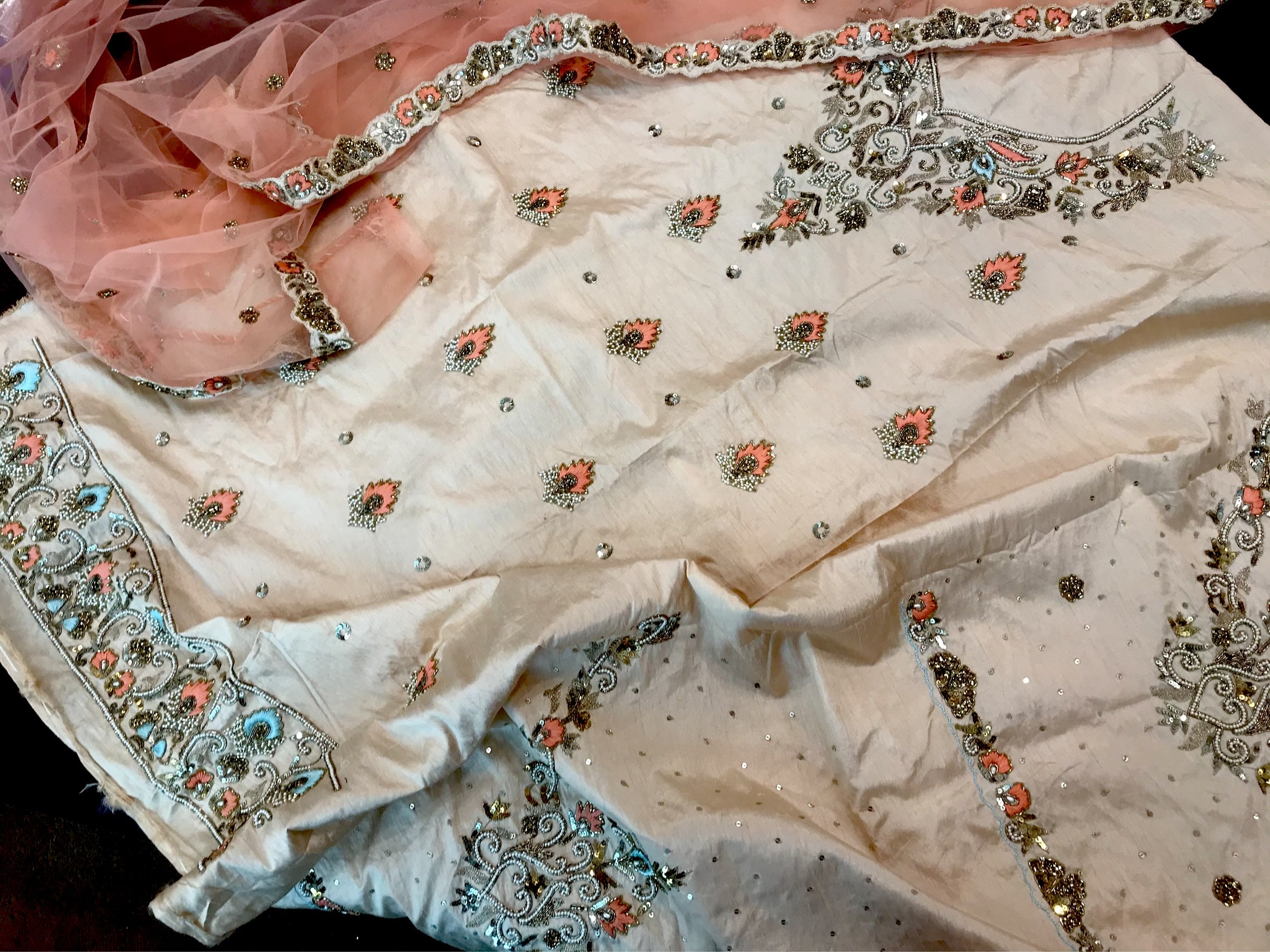 Hand Embroidered raw silk 3pc unstitched