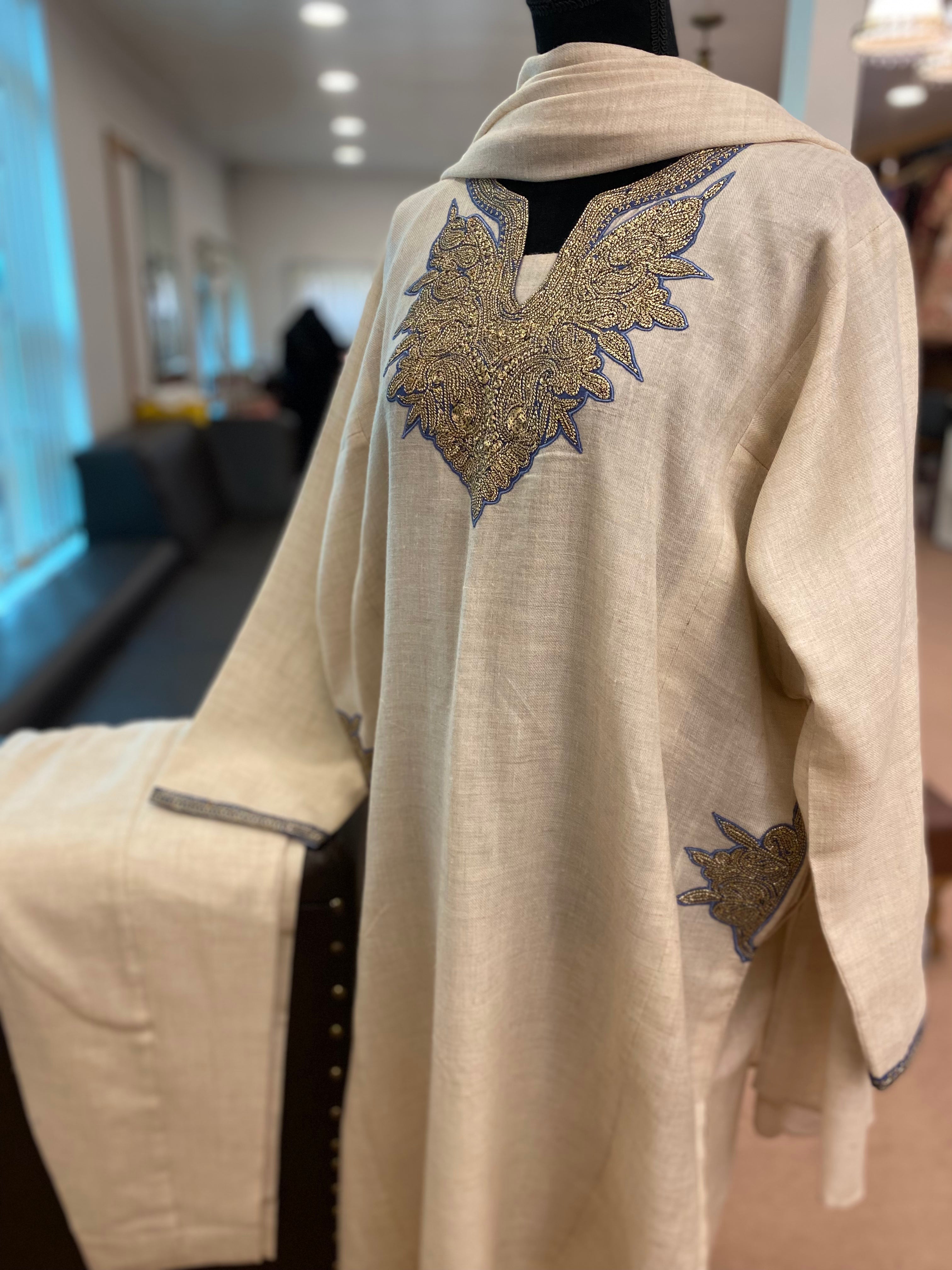 Pure pashmina and pure wool blend Hand Tilla pheran set PWB150