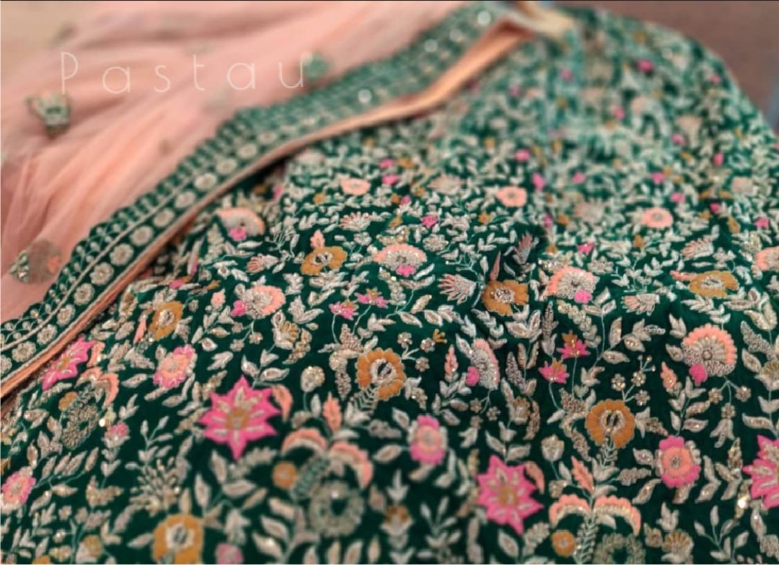 Hand embroidered Bridal Lehanga - Pastau