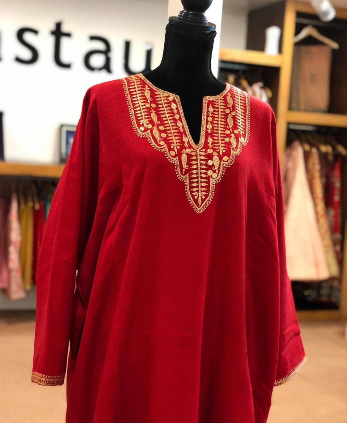 Pure pashmina blend pheran with hand tilla