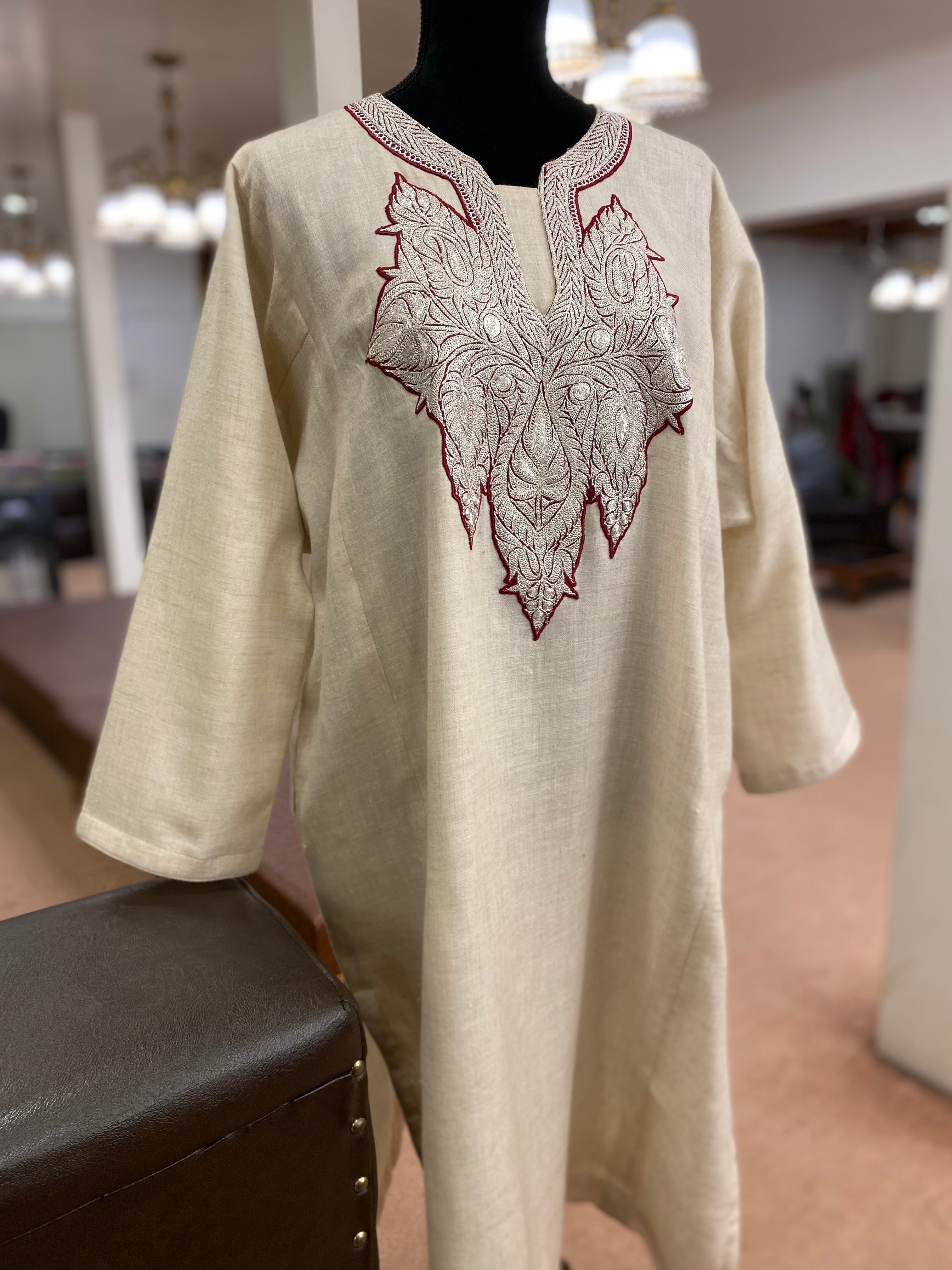 Pure pashmina blend pheran with hand Tilla pwb196