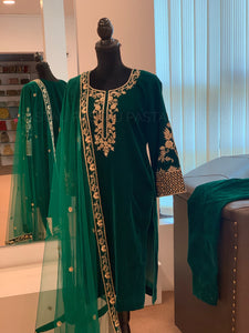 Hand embroidered 3pc velvet suit stitched