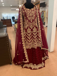 Hand embroidered Maroon Bridal dress