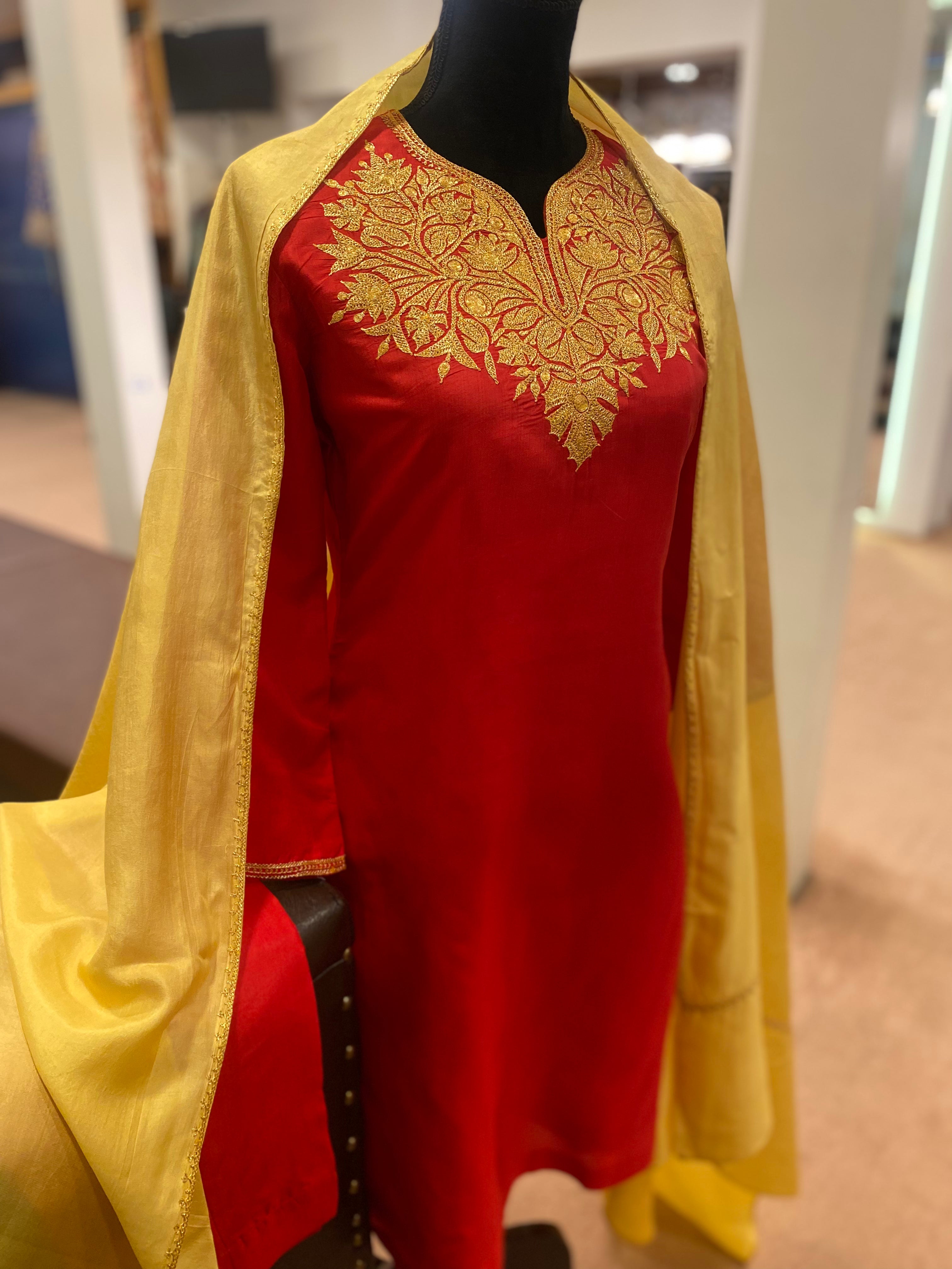 Pure silk hand tilla 3pc suit stitched