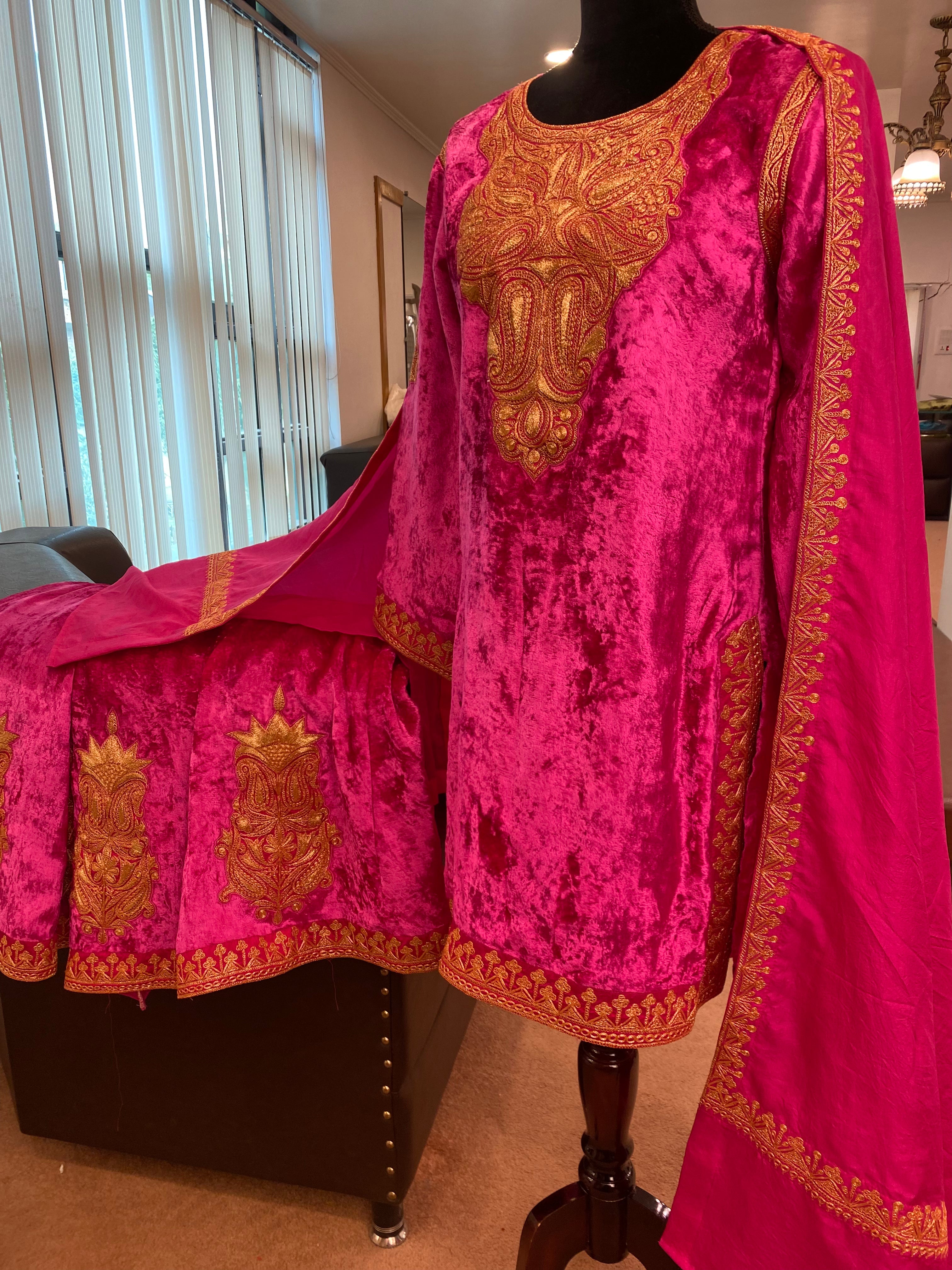 Machine tilla velvet sharara dress 3pc stitched