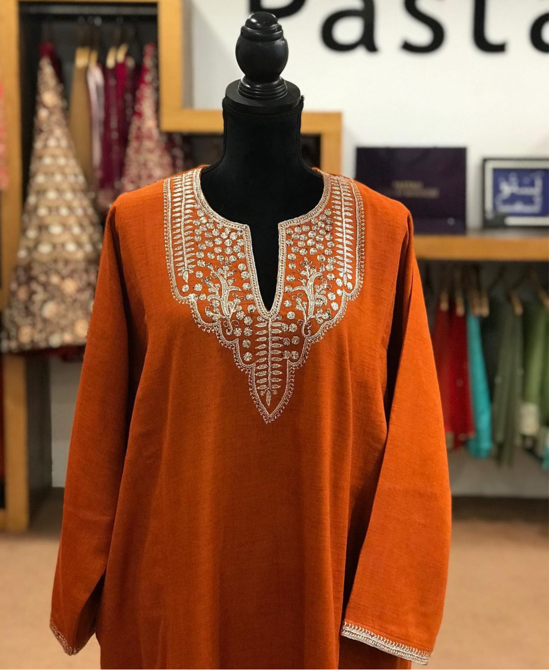 Pure pashmina wool blend pheran with hand tilla