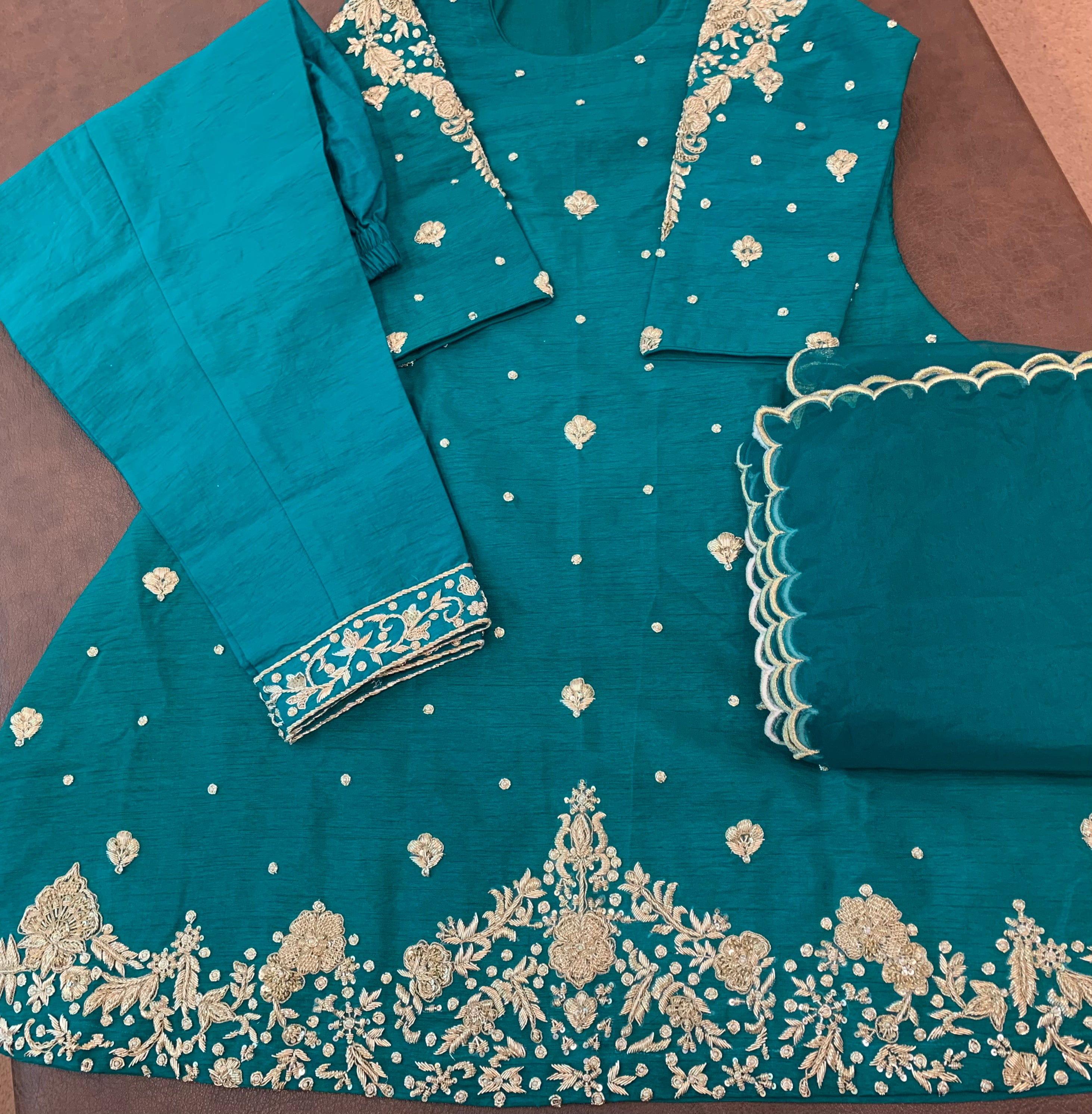 Hand embroidered A line dress 3pc stitched