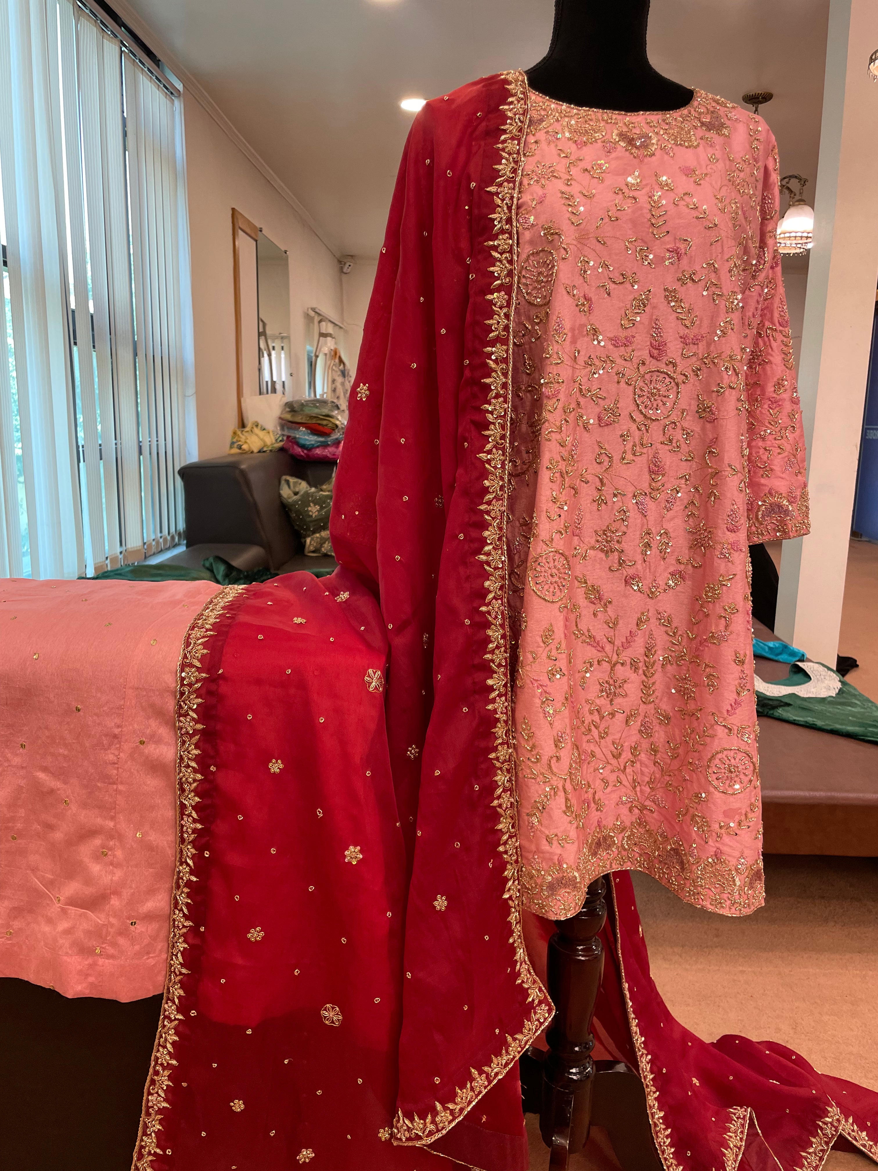 Hand embroidered sharara dress 3pc stitched