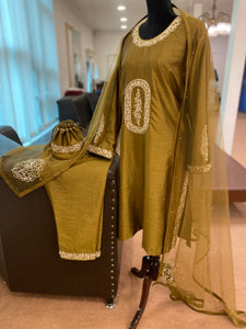 Raw silk handembroidered Suit 3pc