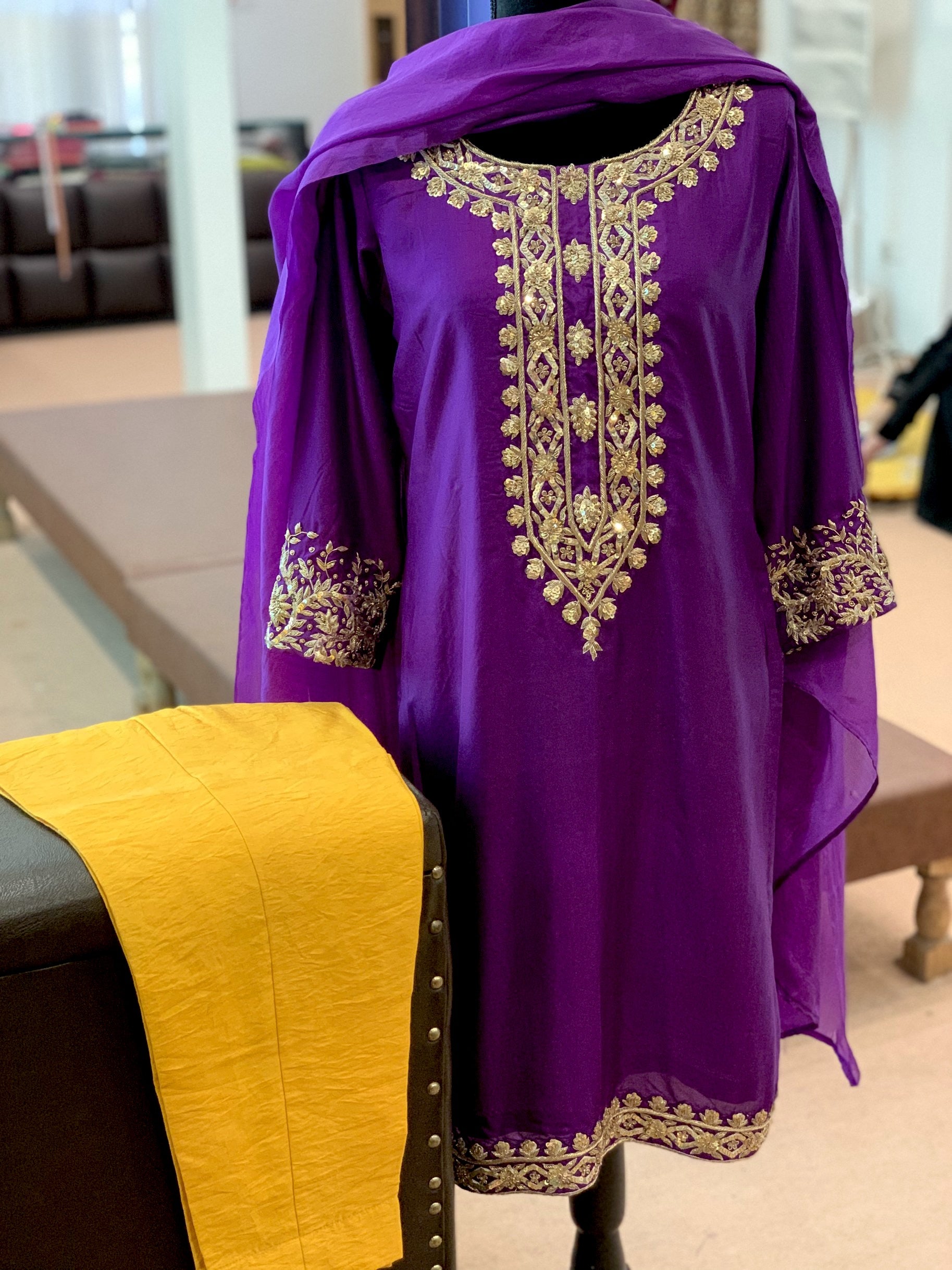 Handembroidered Pure silk suit 3pc stitched