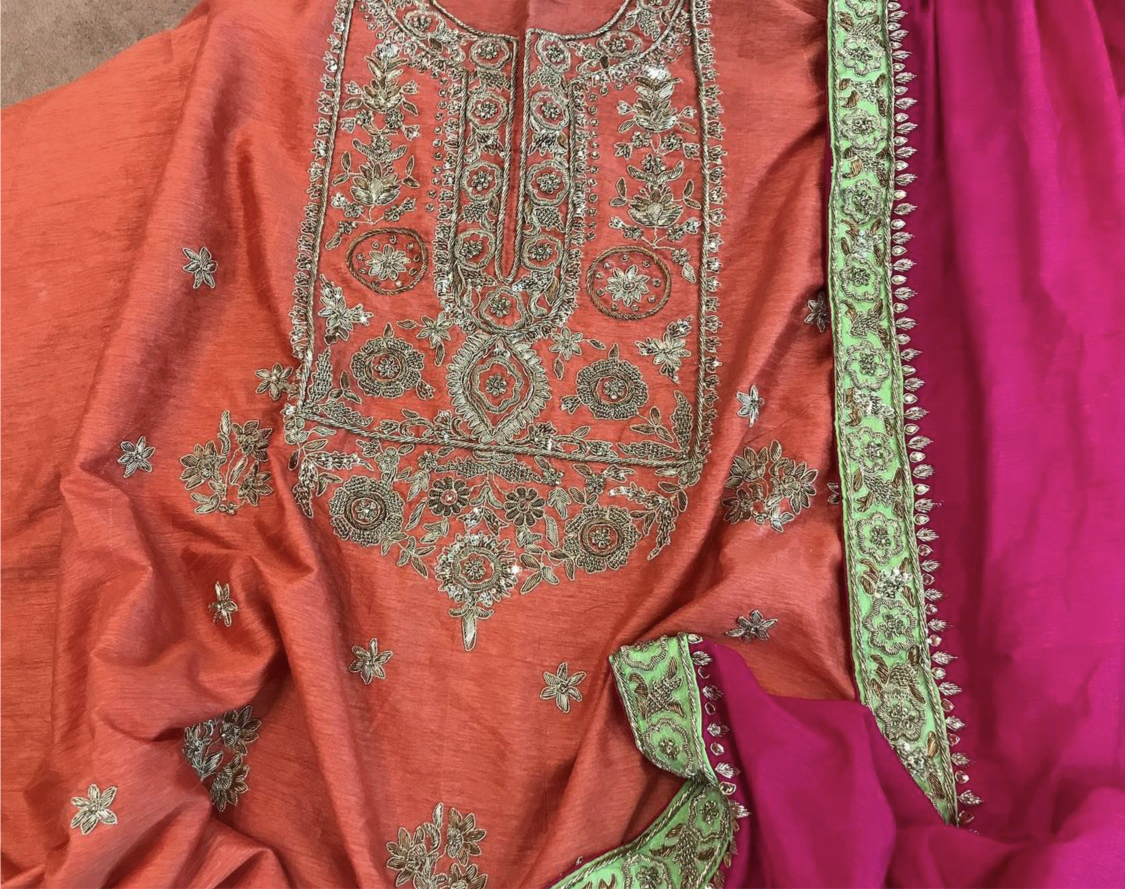 Hand embroidered dress unstitched - Pastau