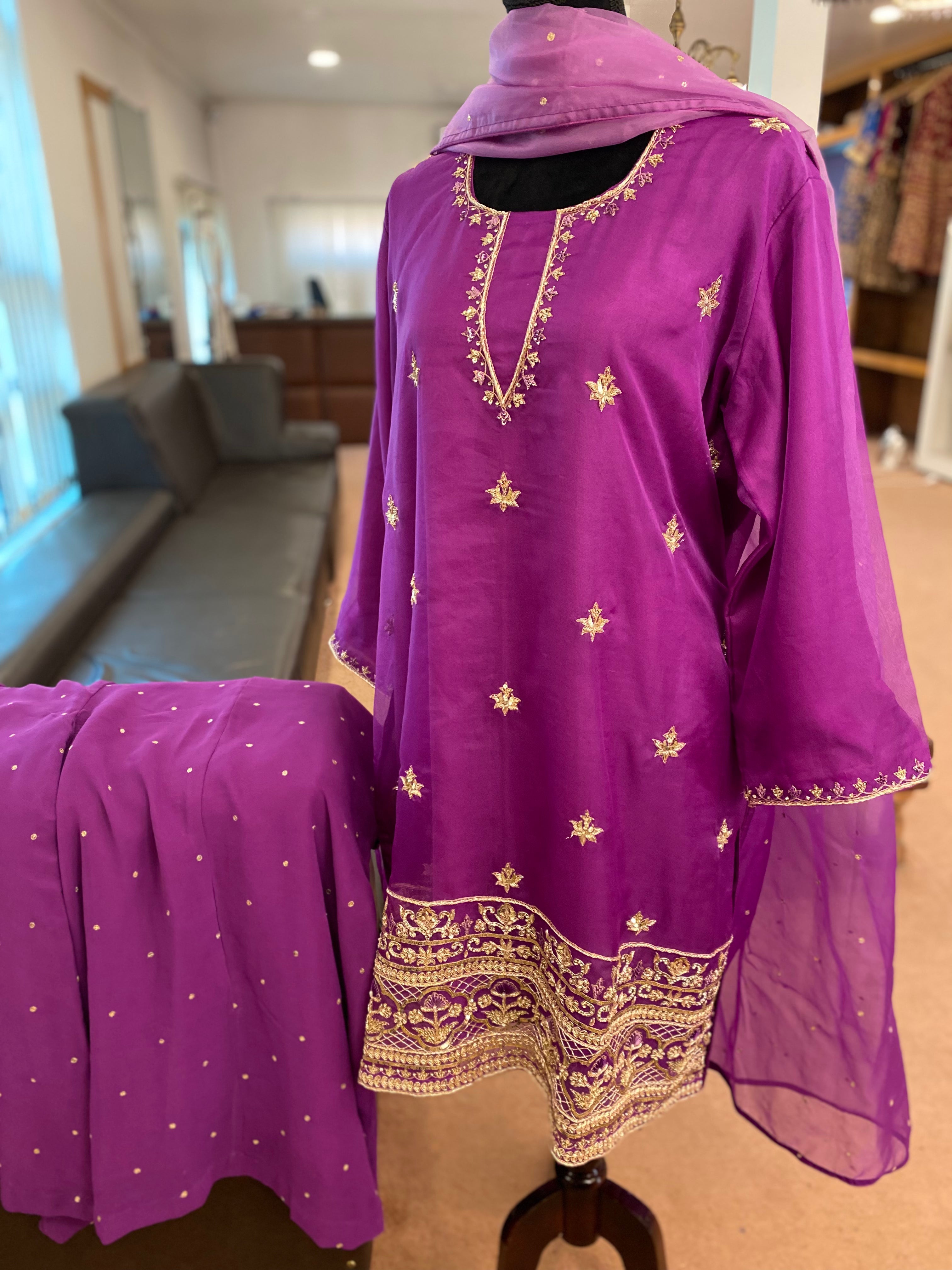 Organza dress with Georgette sharara 3pc stitched