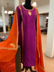 Raw silk tilla suit purple and rust 3pc