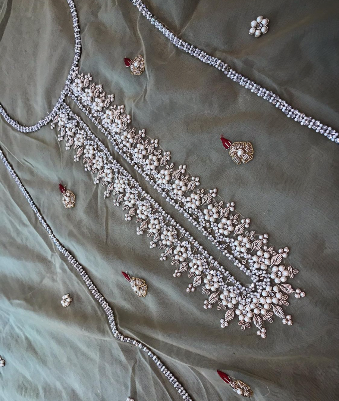 Hand embroidered organza kurti unstitched - Pastau