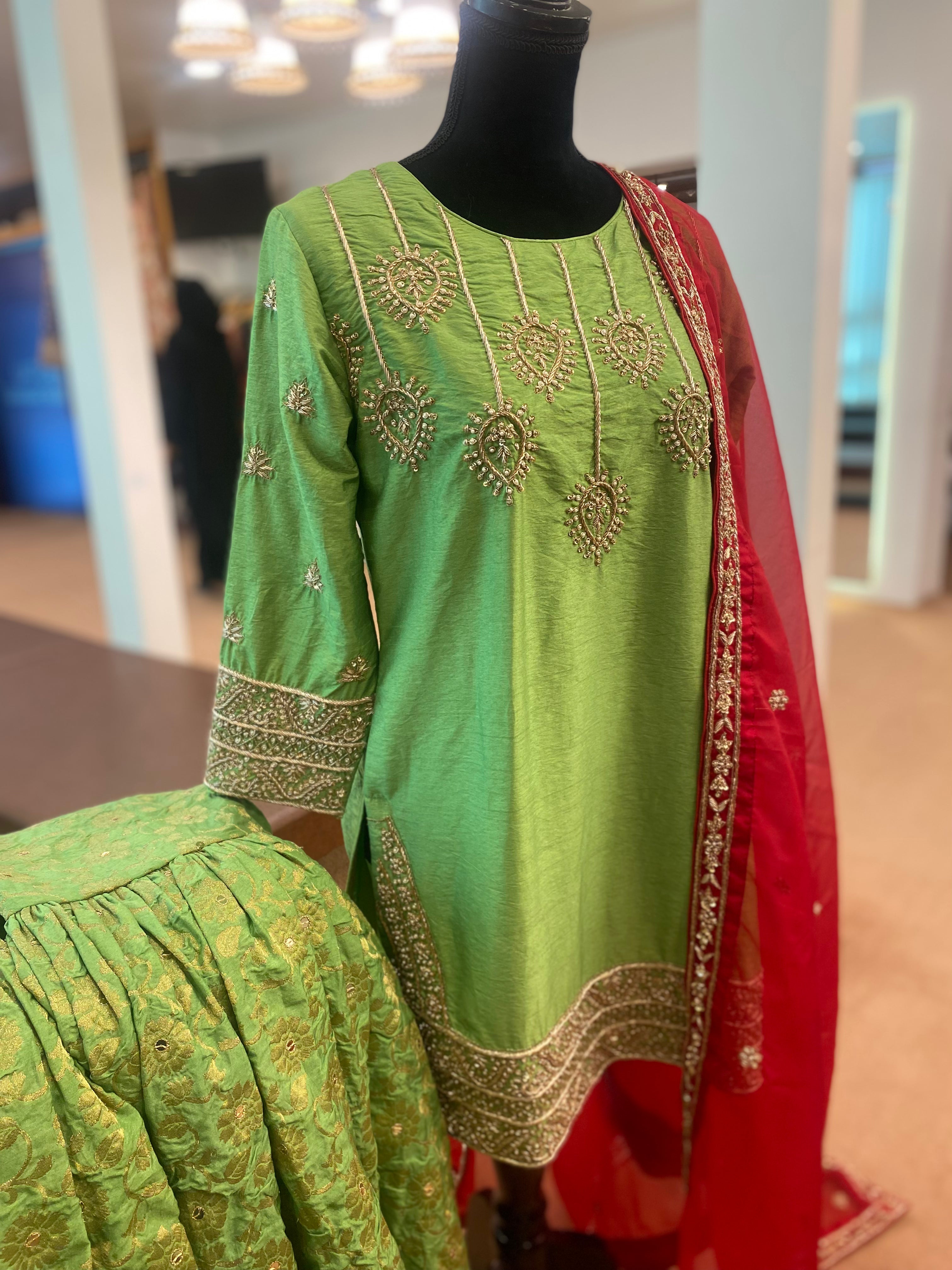 Hand embroidered Gharara dress stitched