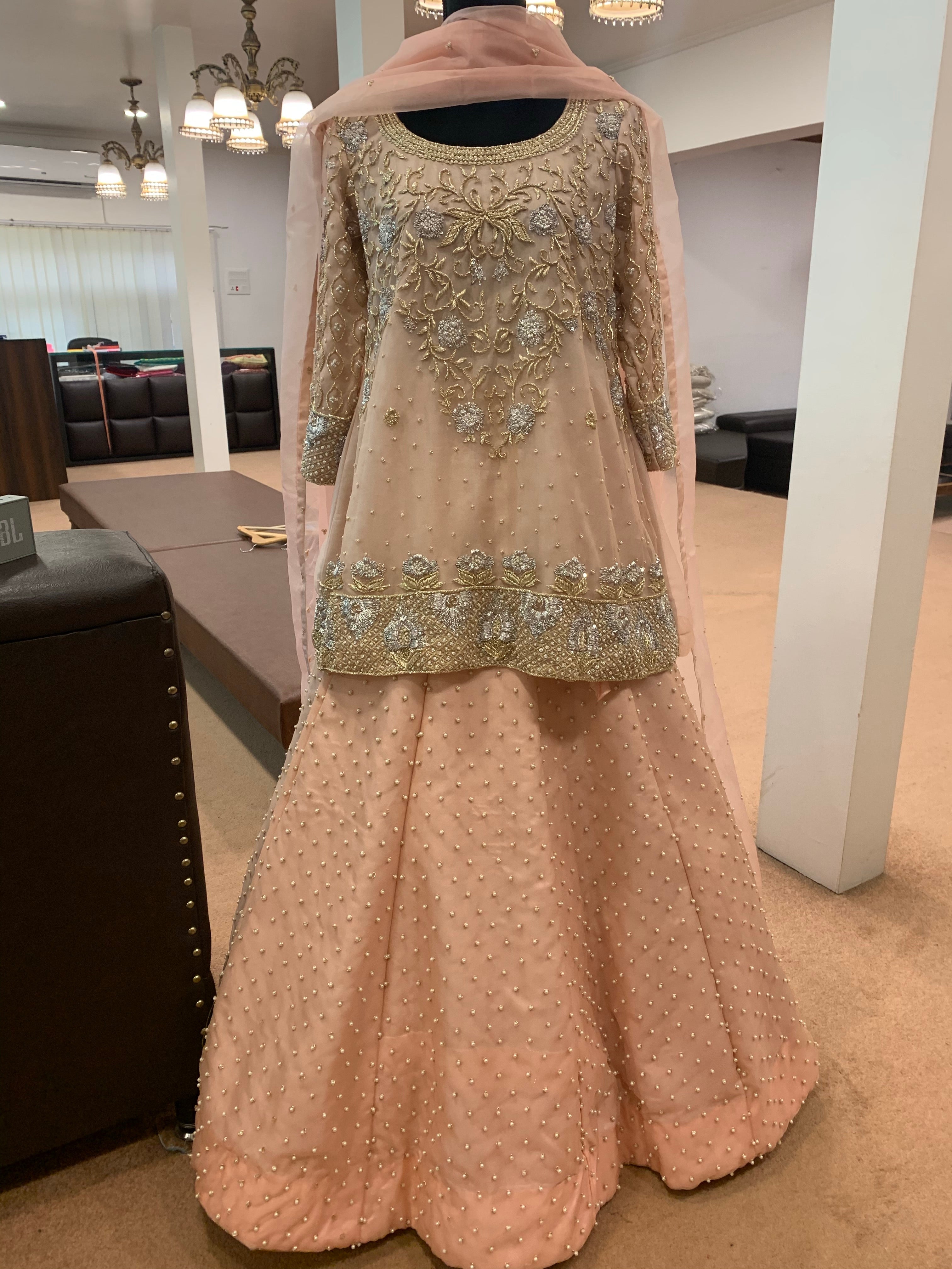 Handembroidered peplum Top with skirt and duppata