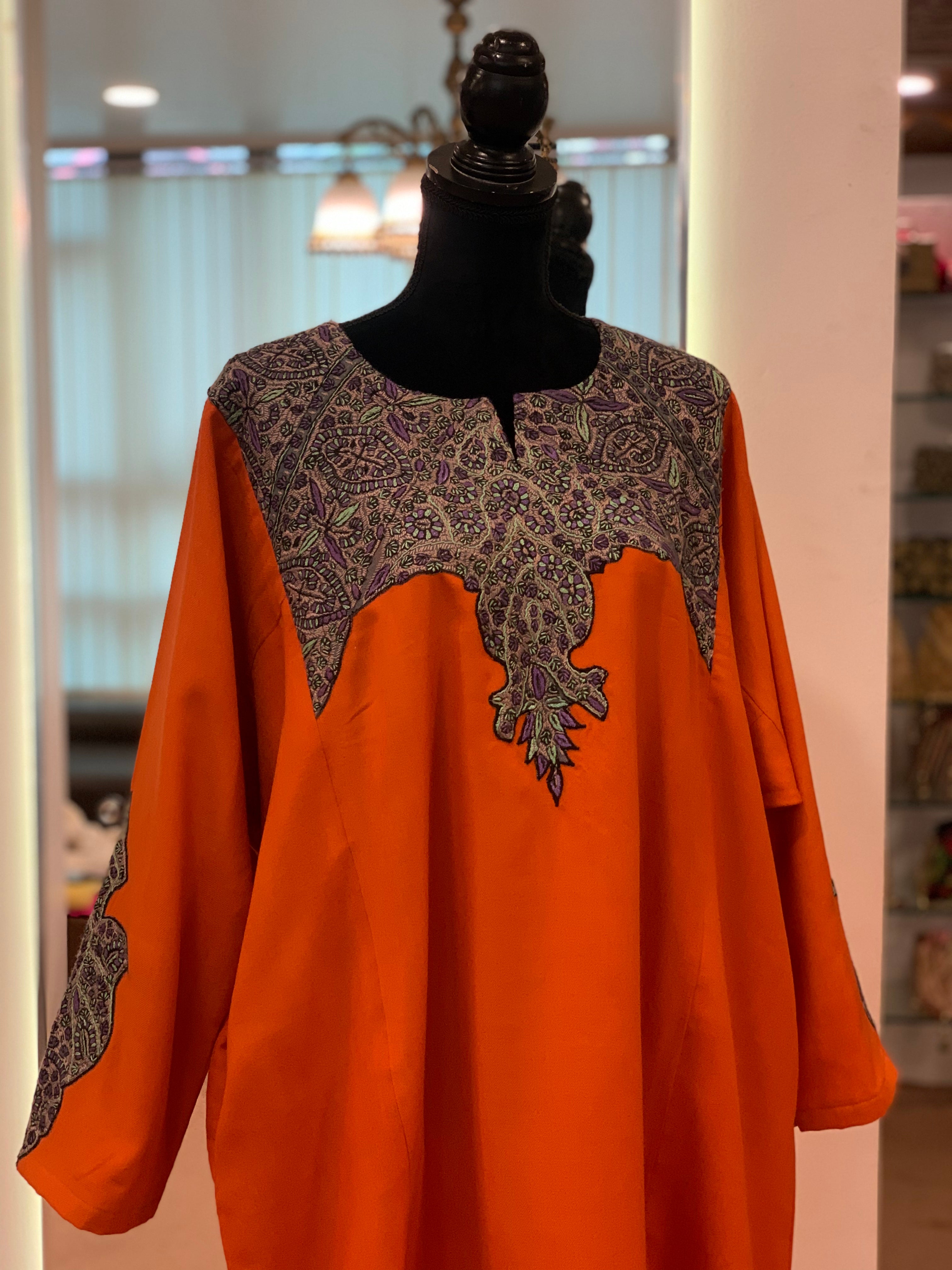 Pure pashmina and pure wool blend pheran with hand sozni PWB084