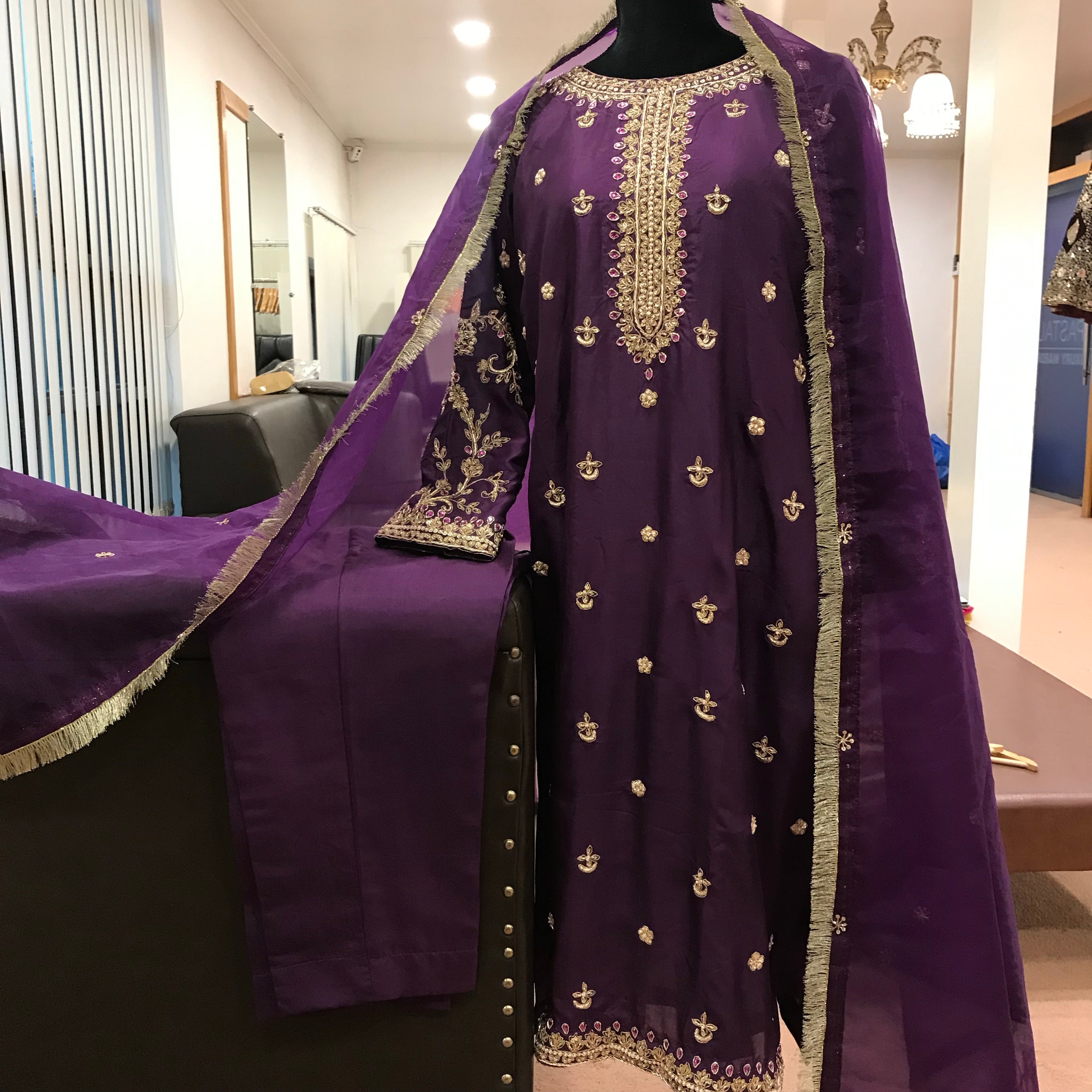 Pure silk hand embroidered suit 3pc stitched