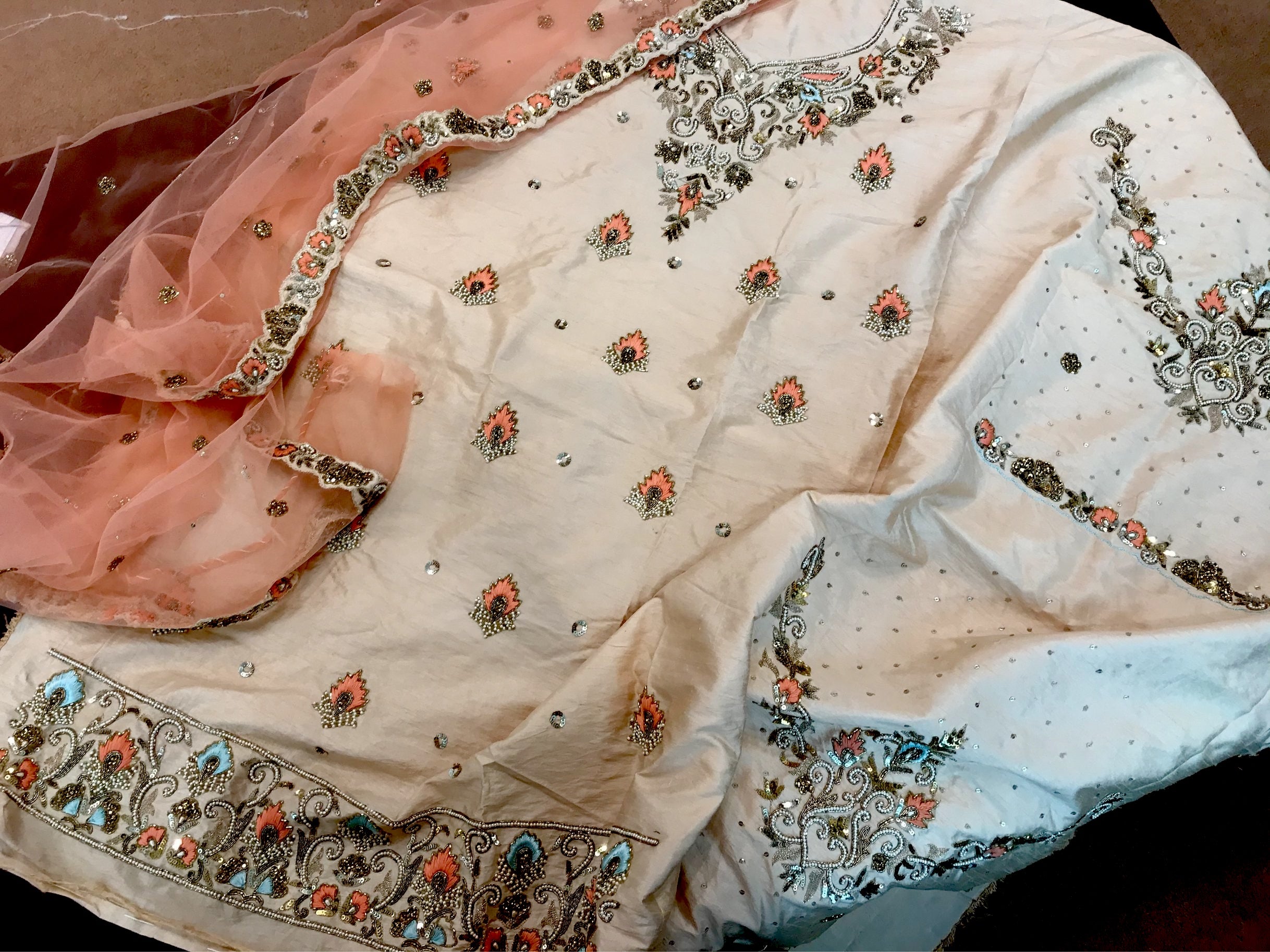 Hand Embroidered raw silk 3pc unstitched