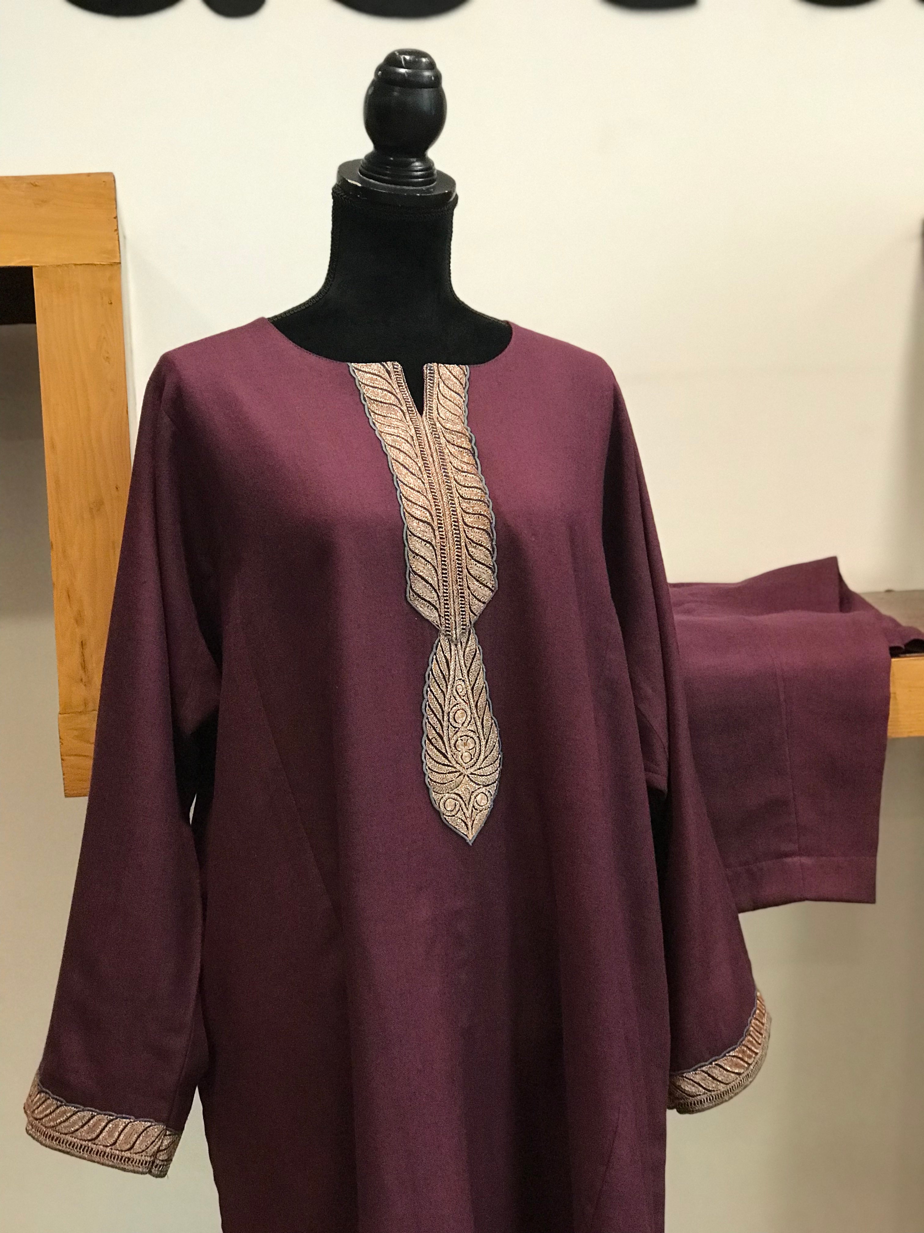 Pure pashmina and pure wool blend pheran set 2pc With handcrafted Tilla PWB 137