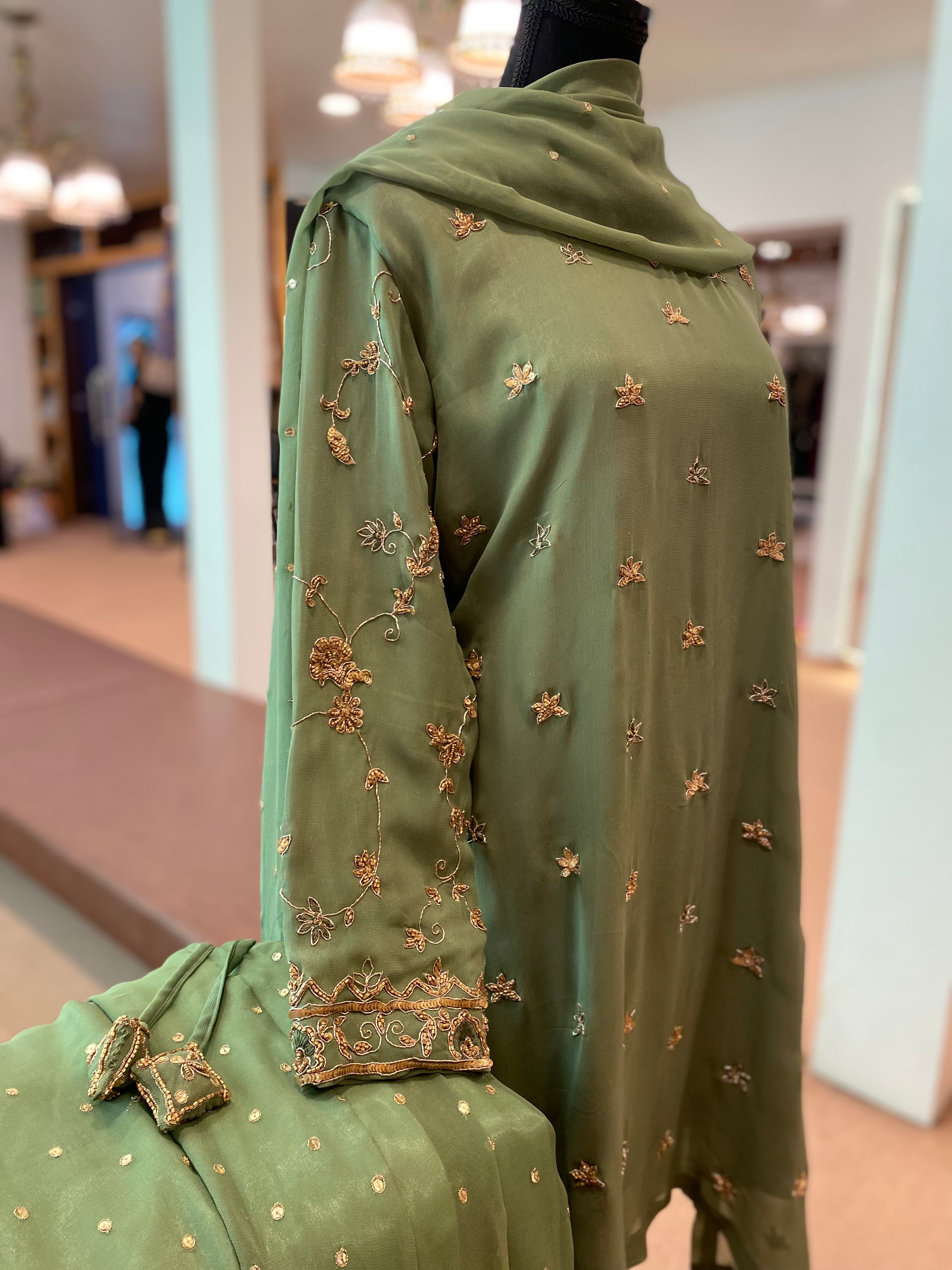 Hand embroidered Sharara Dress 3pc stitched