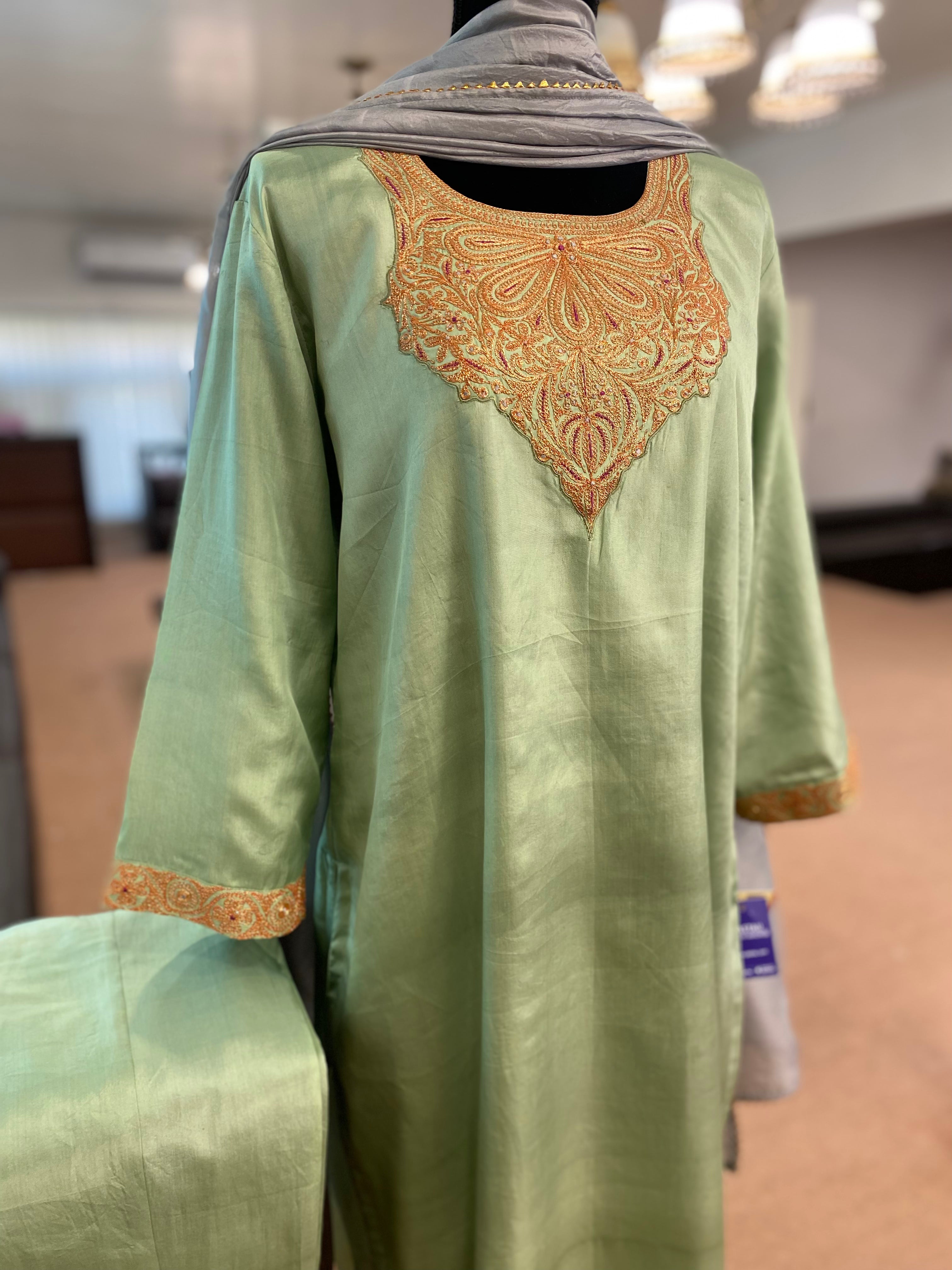 Pure silk kurta set 3pc stitched MTKS341