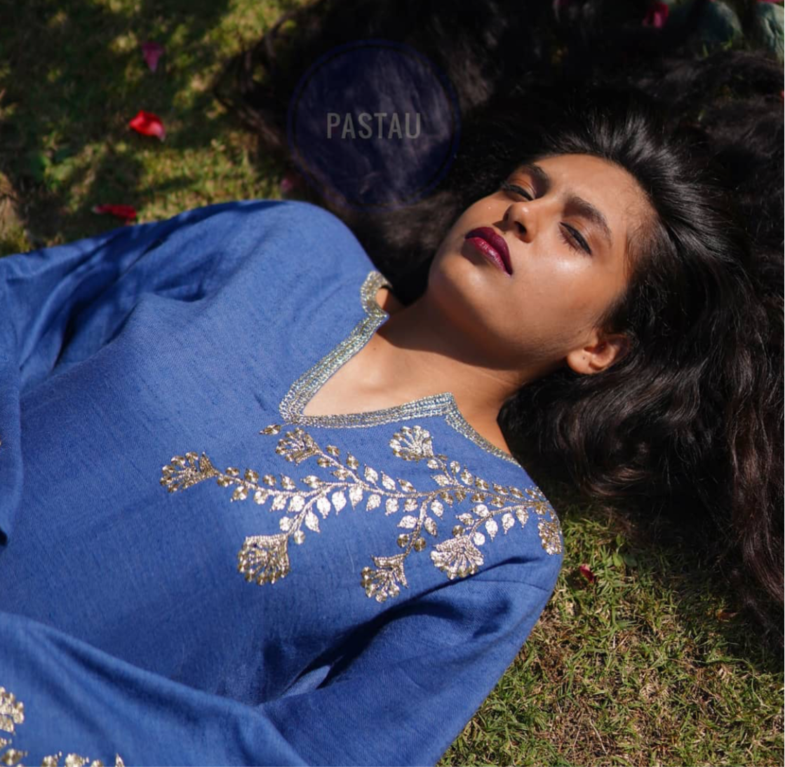 Pure pashmina wool blend pheran with hand tilla