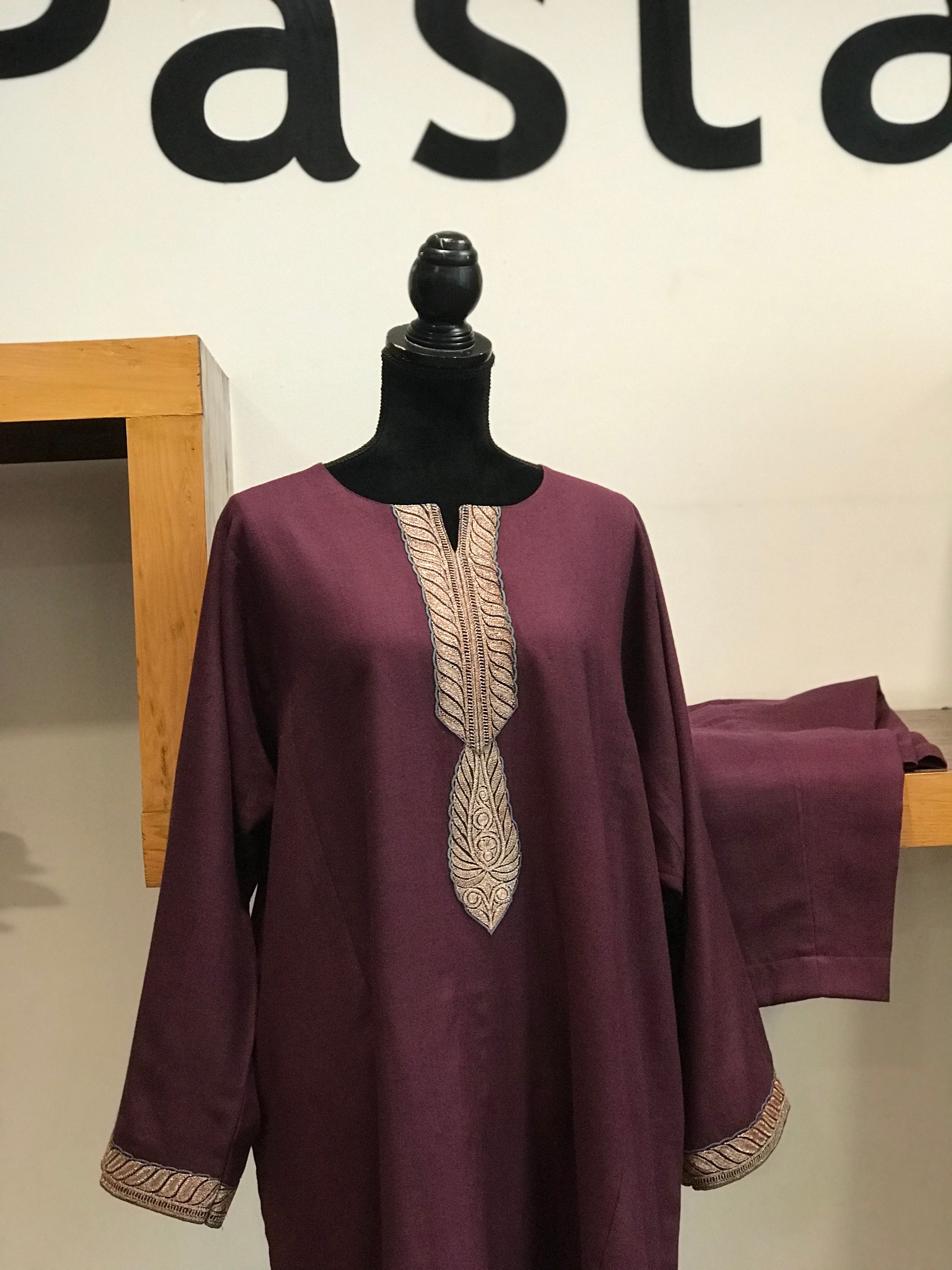 Pure pashmina and pure wool blend pheran set 2pc With handcrafted Tilla PWB 137