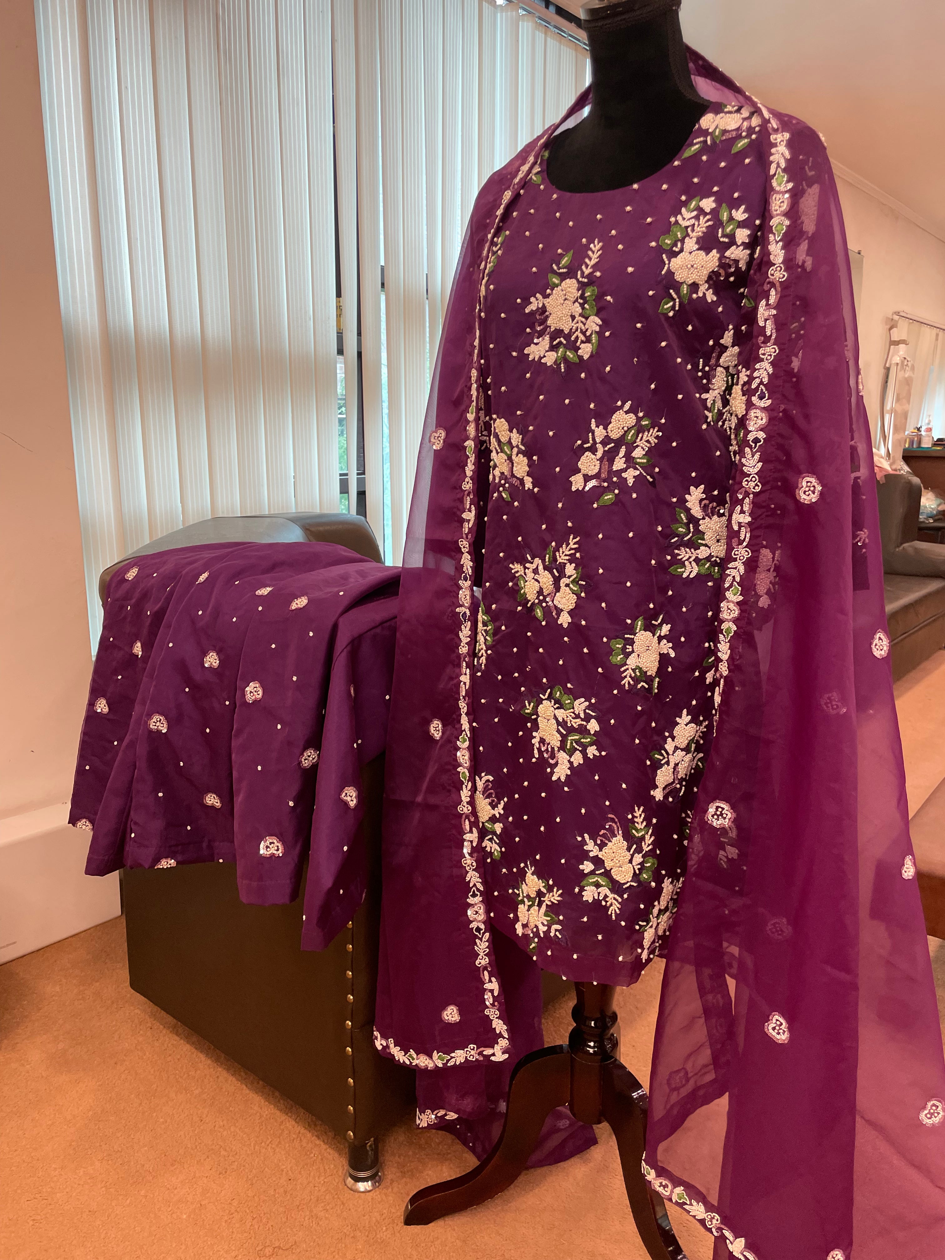 Handembroidered pearl sharara dress