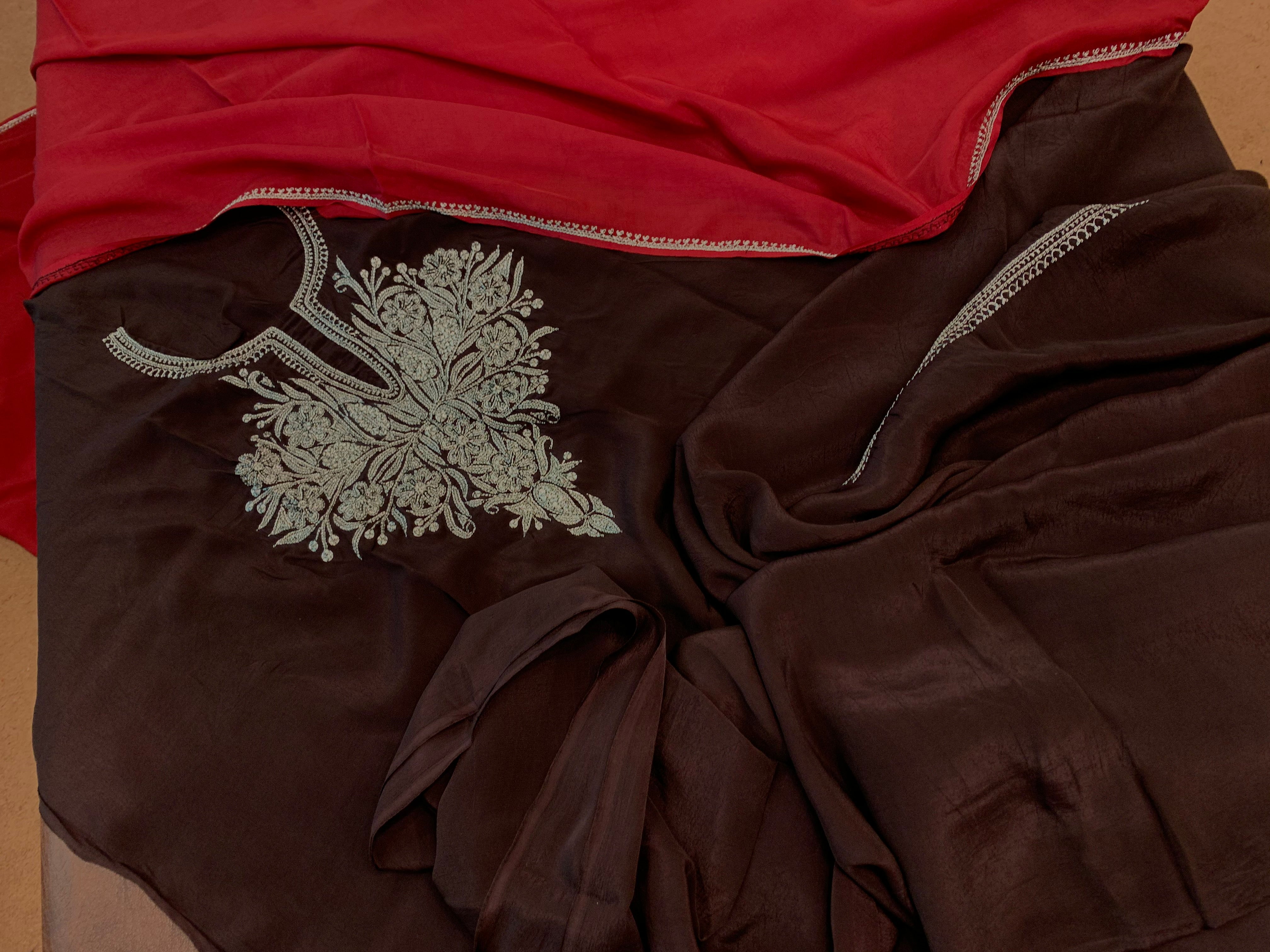 Hand Tilla crepe suit 3pc unstitched