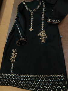 Organza black hand embroidered dress 3pc stitched