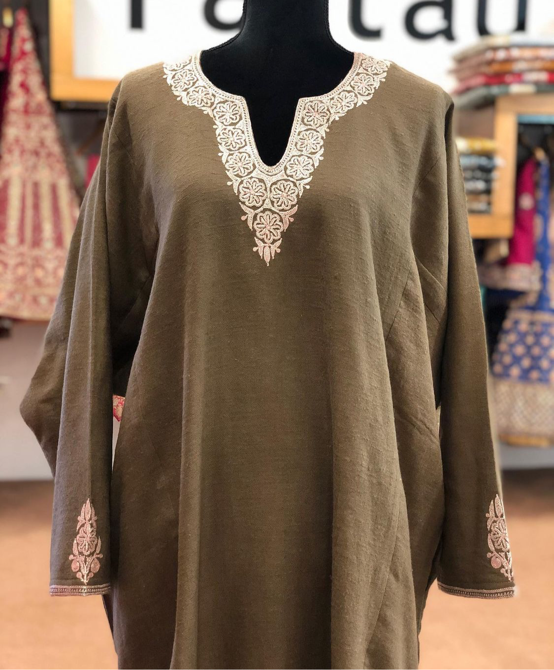 Pure pashmina blend pheran with hand tilla