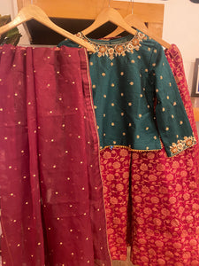 Hand embroidered dress with skirt 3pc stitched