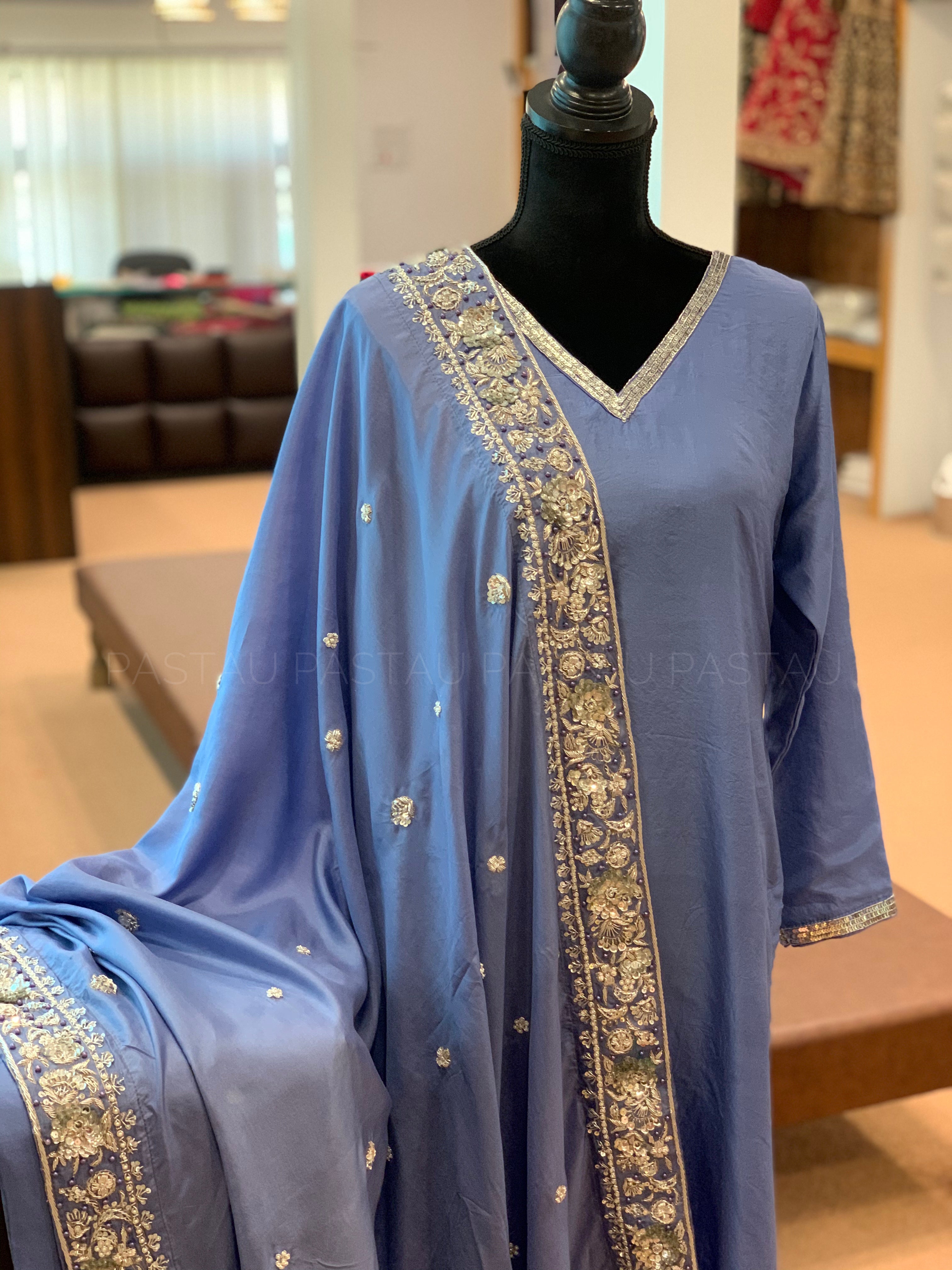 Pure silk 3pc handembroidered dress stitched