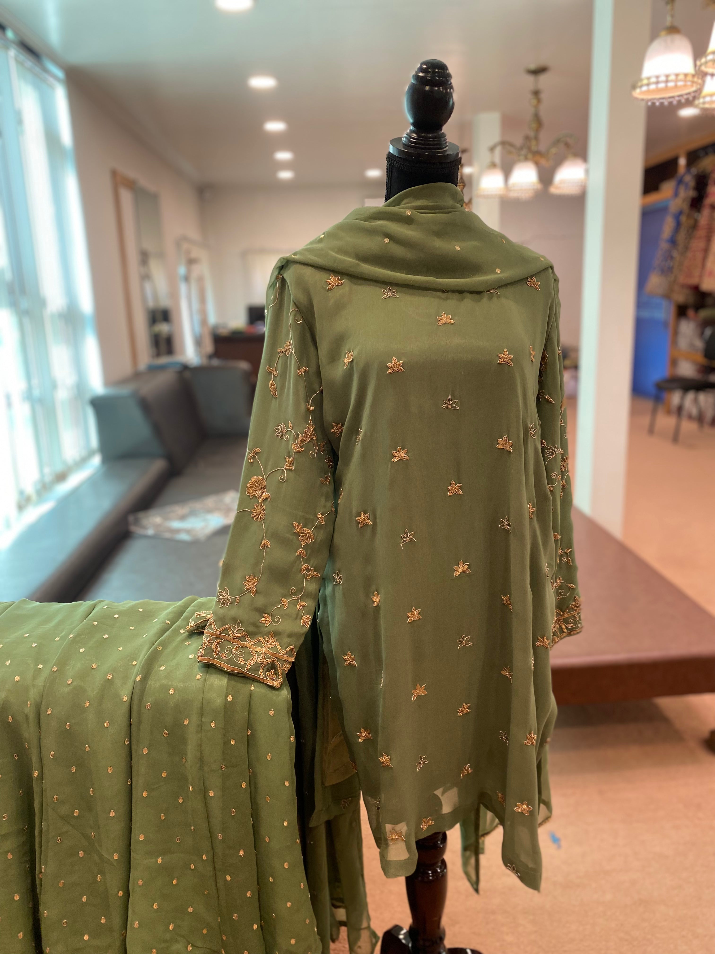 Hand embroidered Sharara Dress 3pc stitched