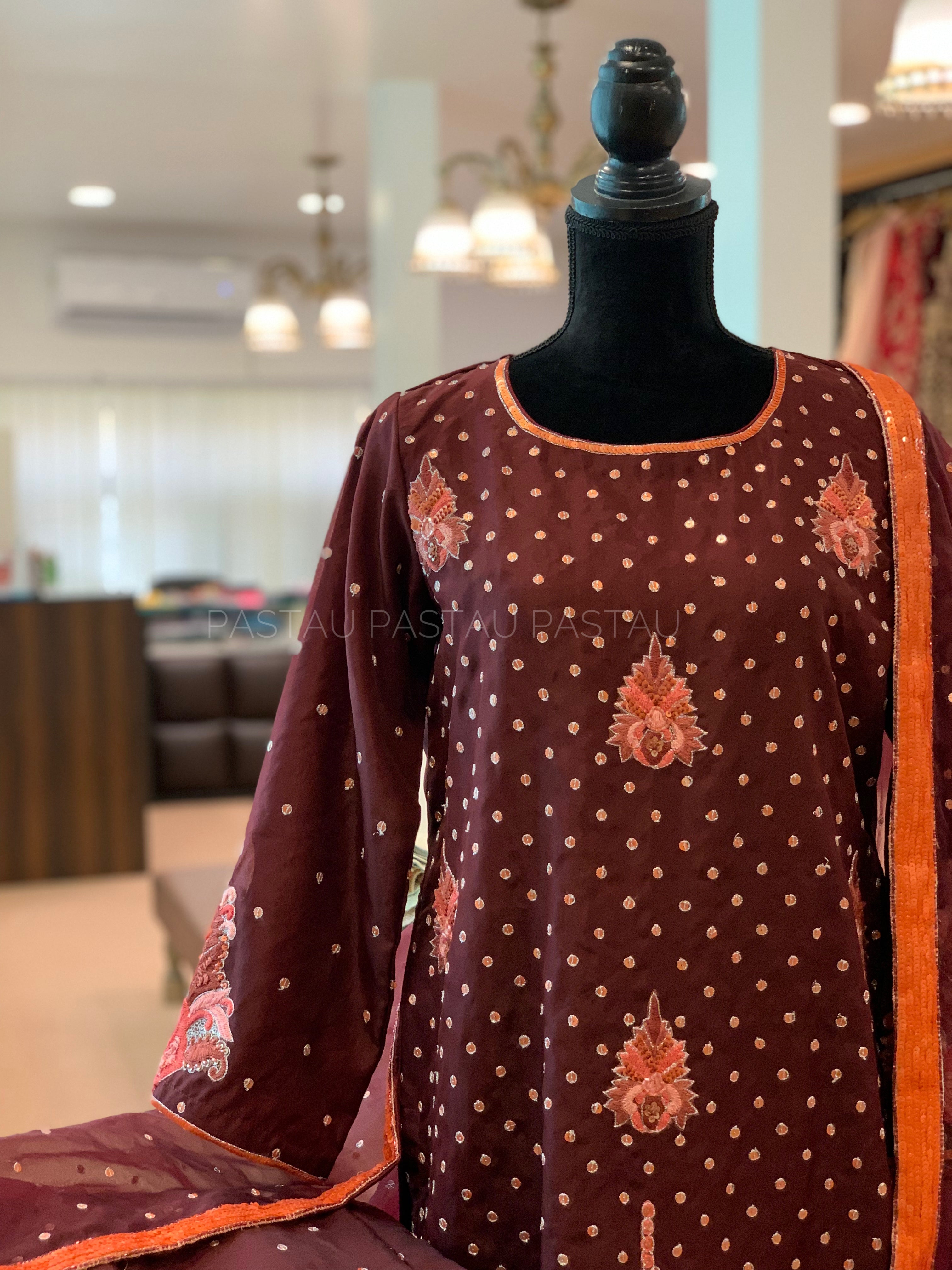 Handembroidered Sharara dress 3pc stitched