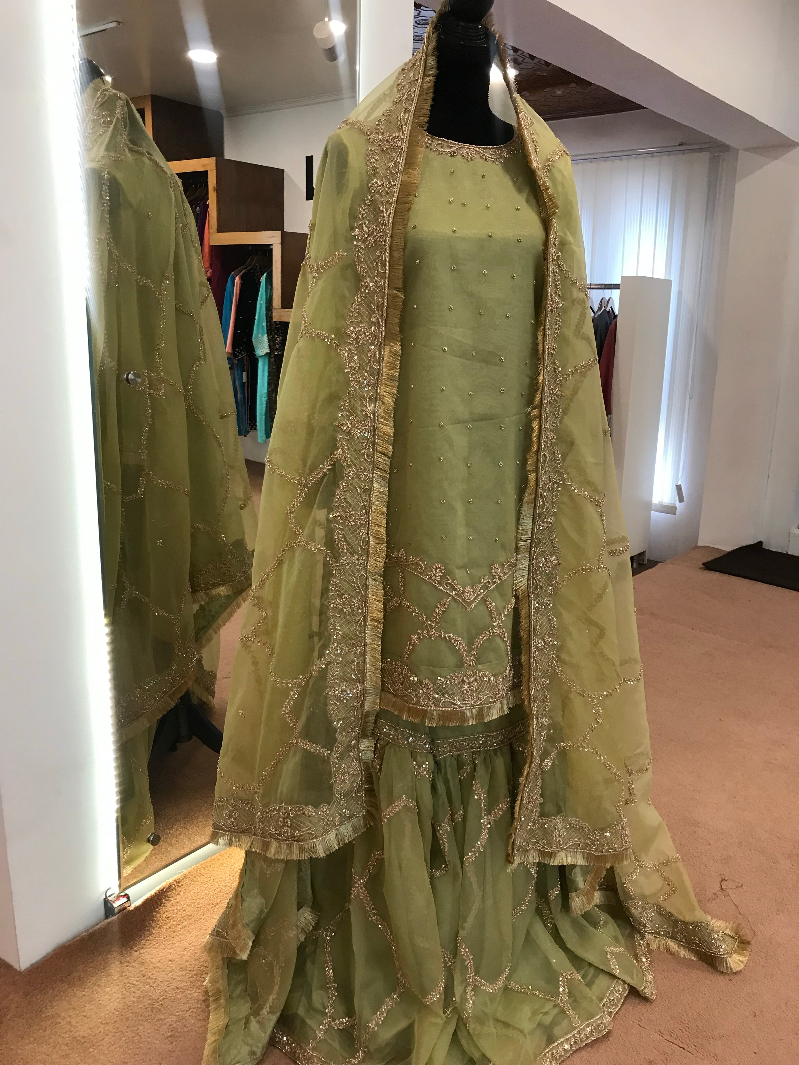 Hand embroidered Gharara dress